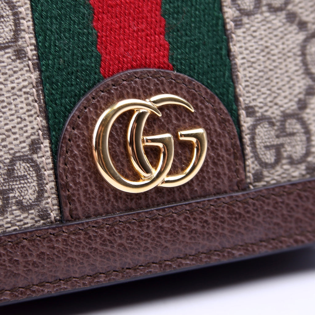 523155 Ophidia GG Card Case Wallet Brown