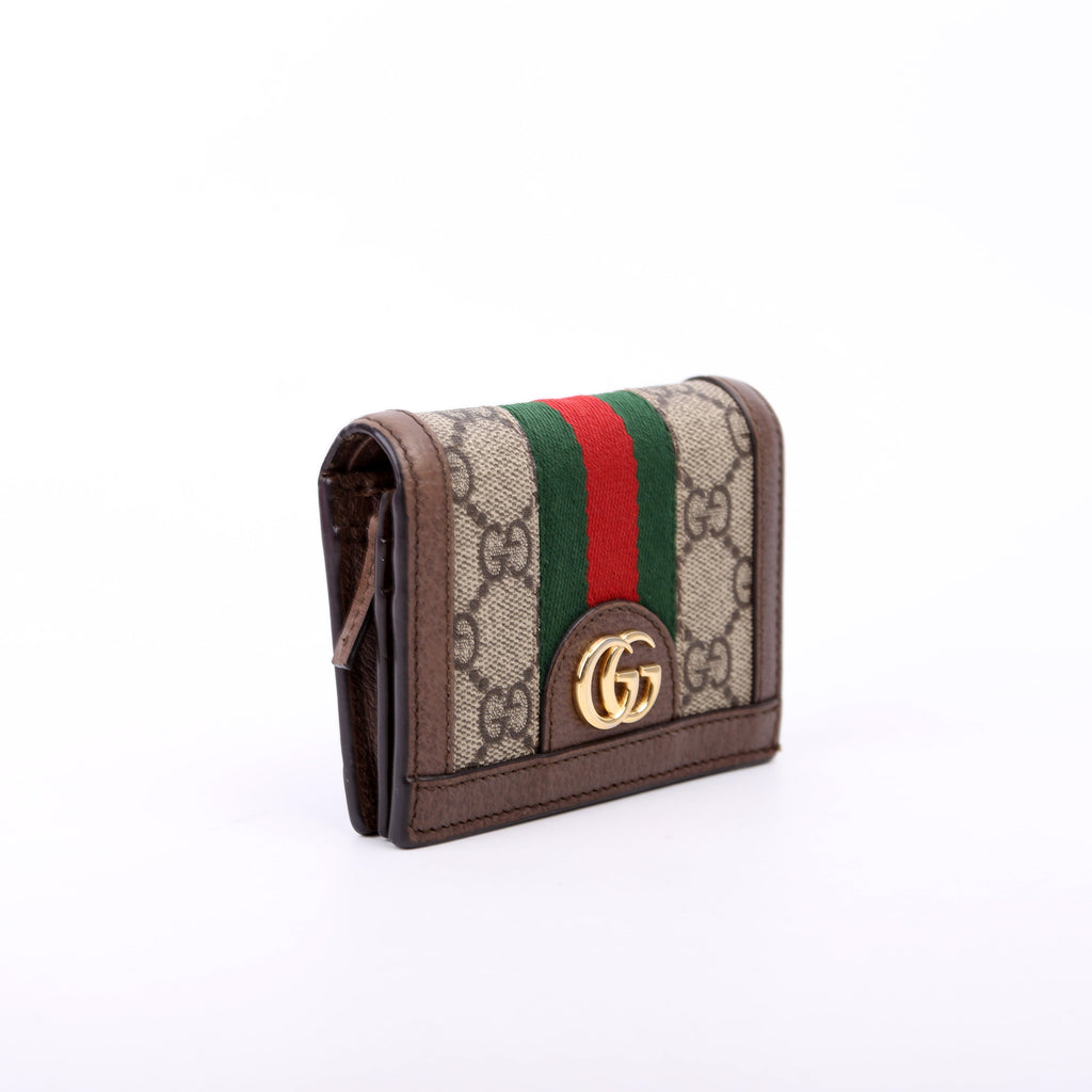 523155 Ophidia GG Card Case Wallet Brown