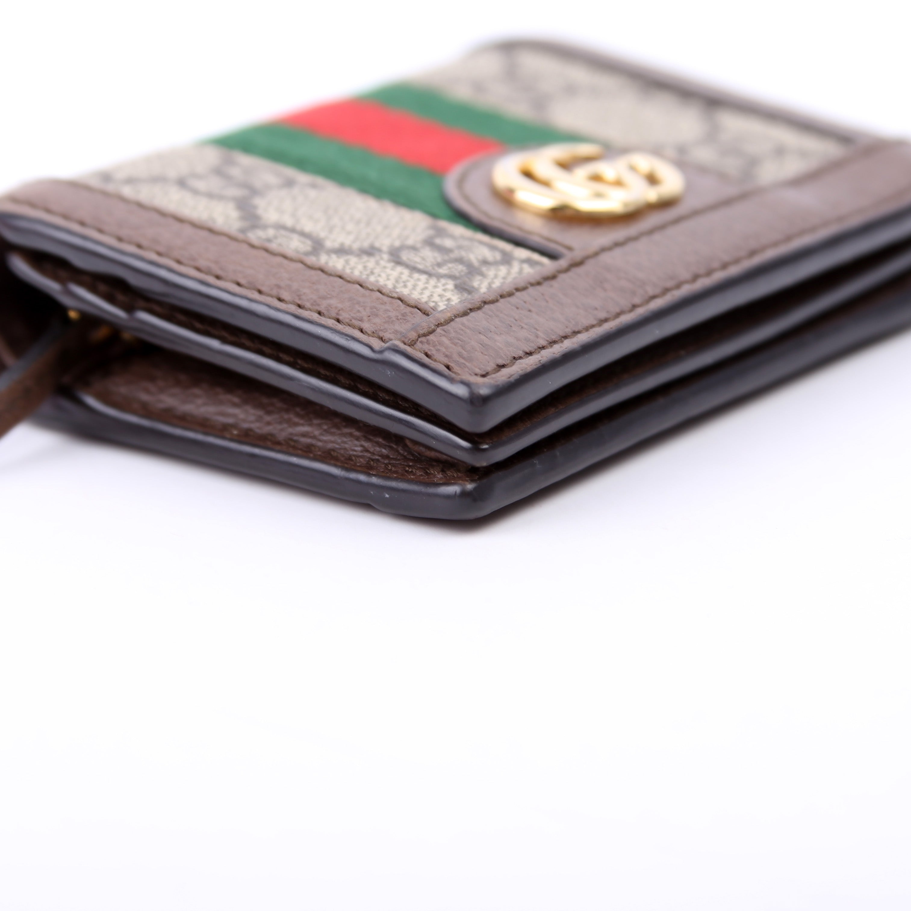 523155 Ophidia GG Card Case Wallet Brown
