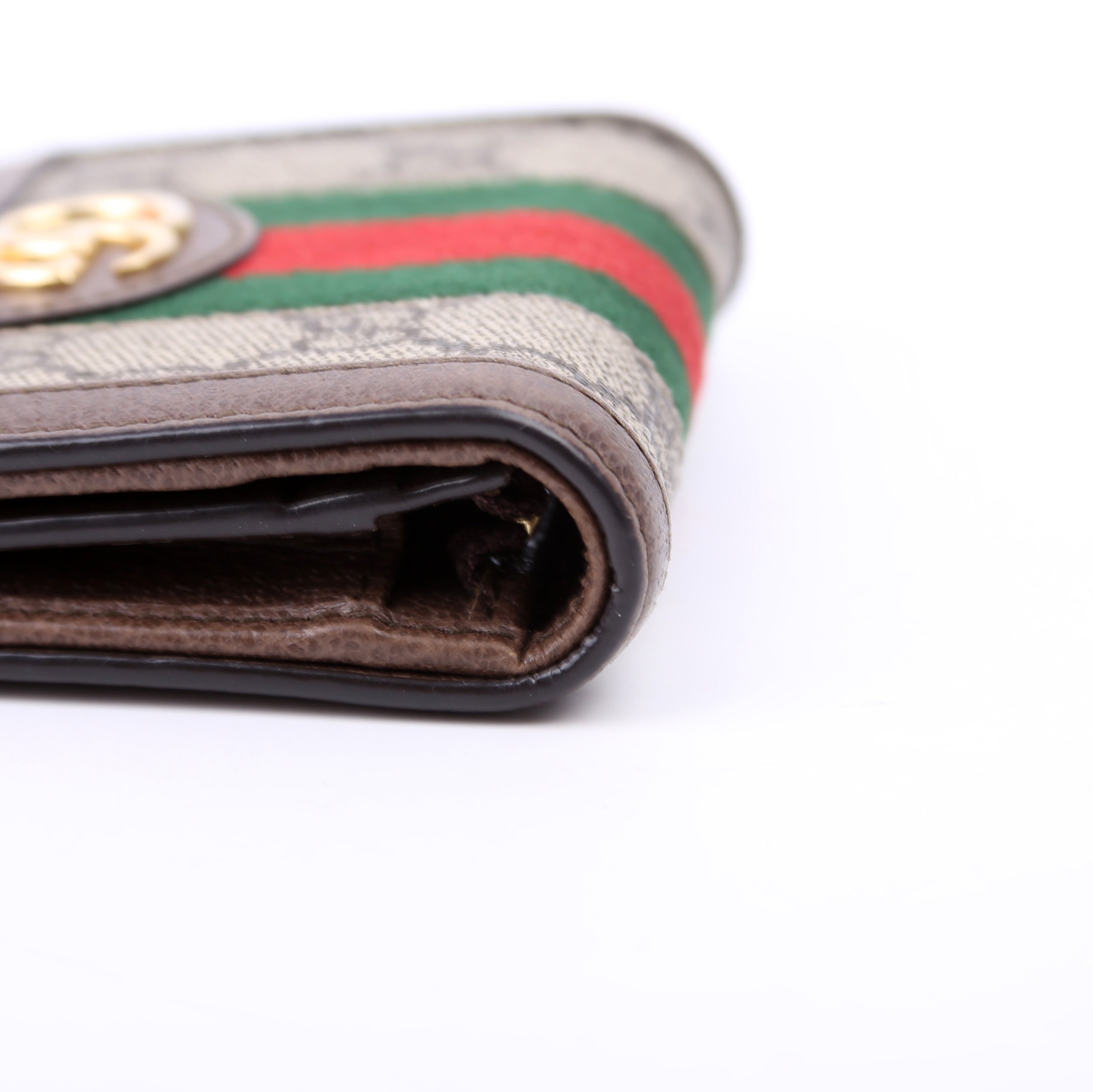 523155 Ophidia GG Card Case Wallet Brown