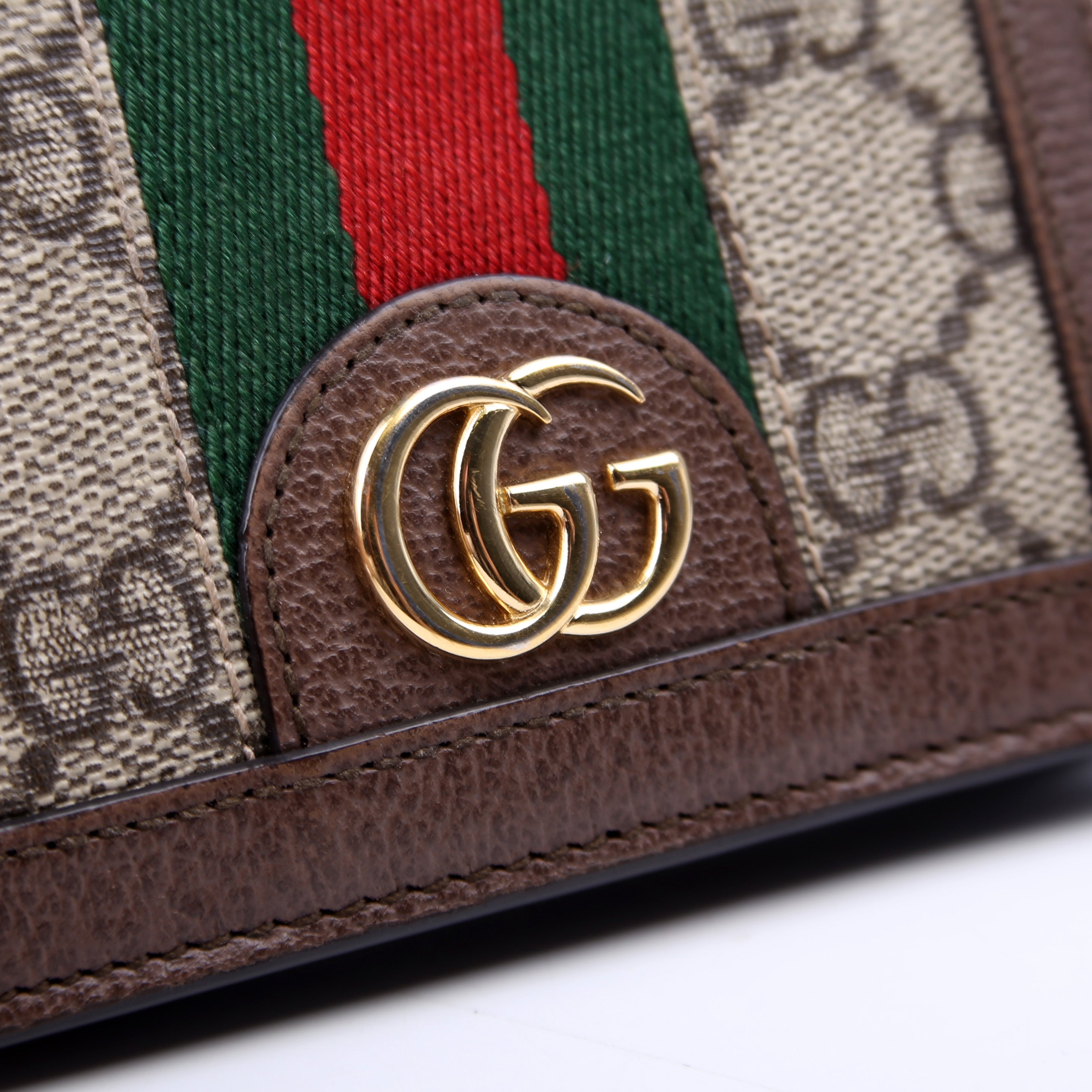 523155 Ophidia GG Card Case Wallet Brown