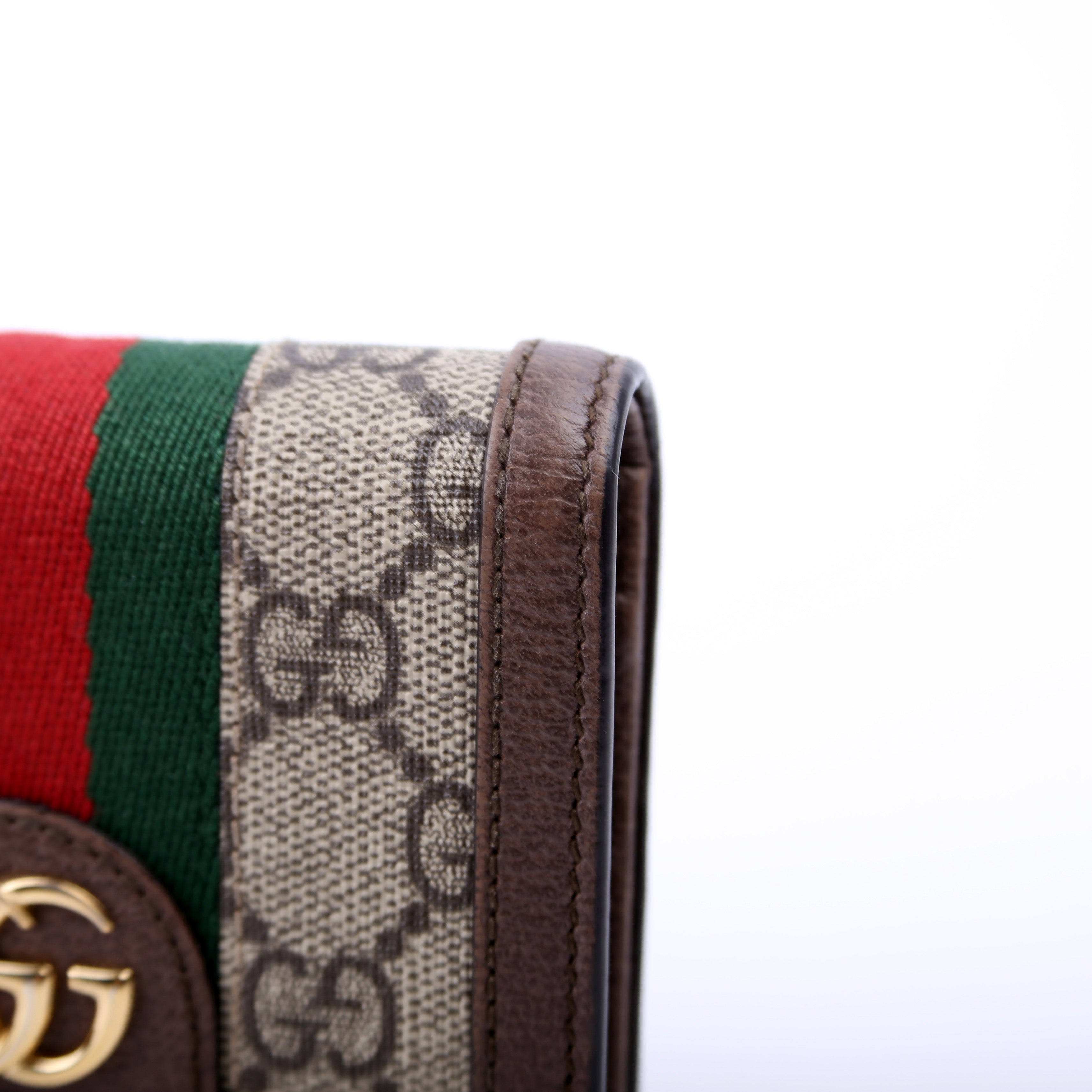 523155 Ophidia GG Card Case Wallet Brown