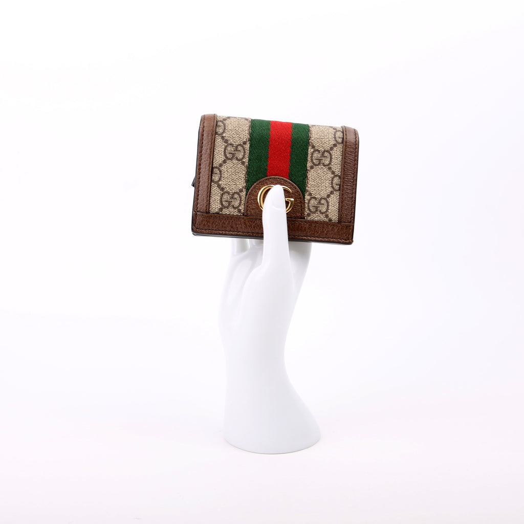 523155 Ophidia GG Card Case Wallet Brown
