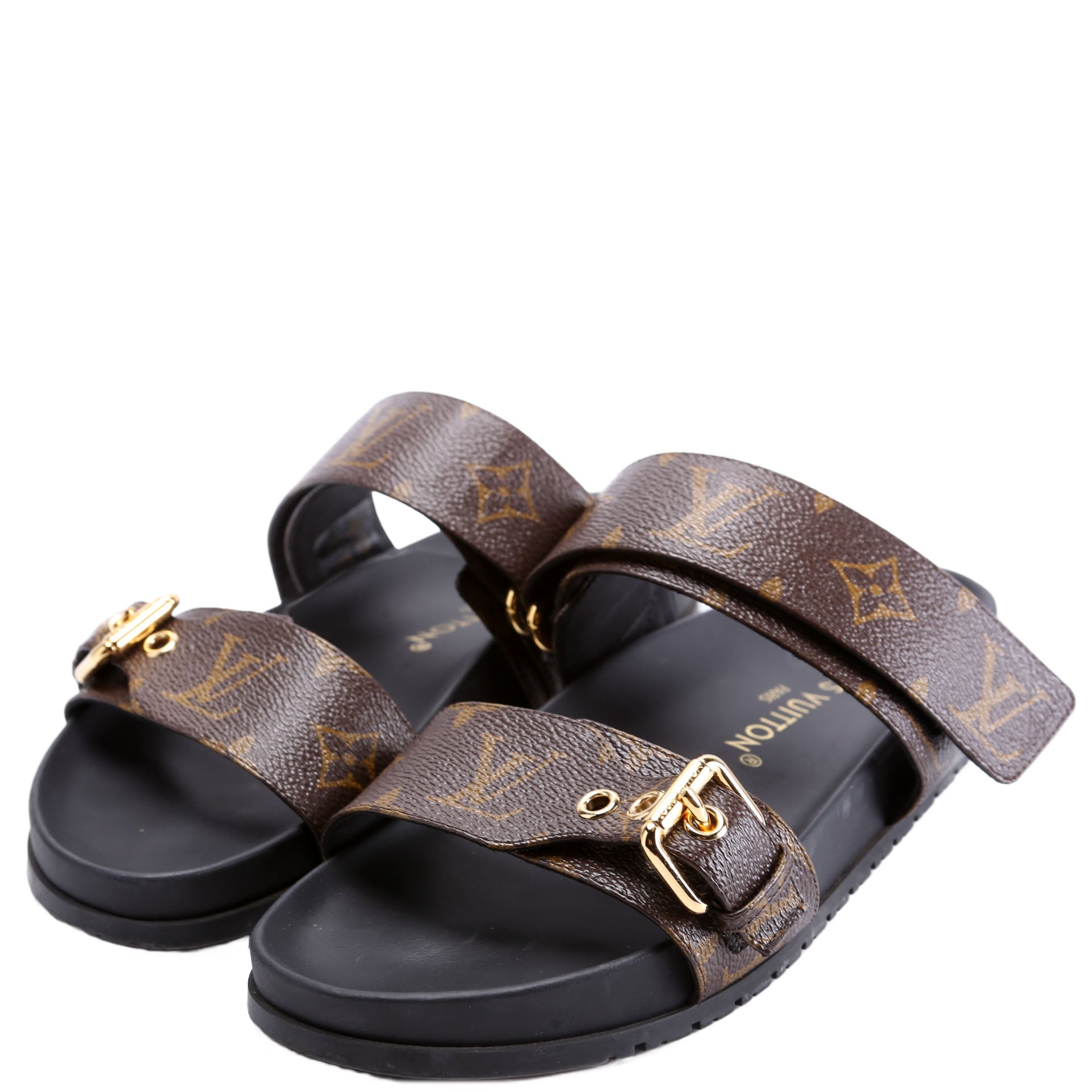 Bom Dia Flats Mules Monogram Size 38.5 Brown/Black