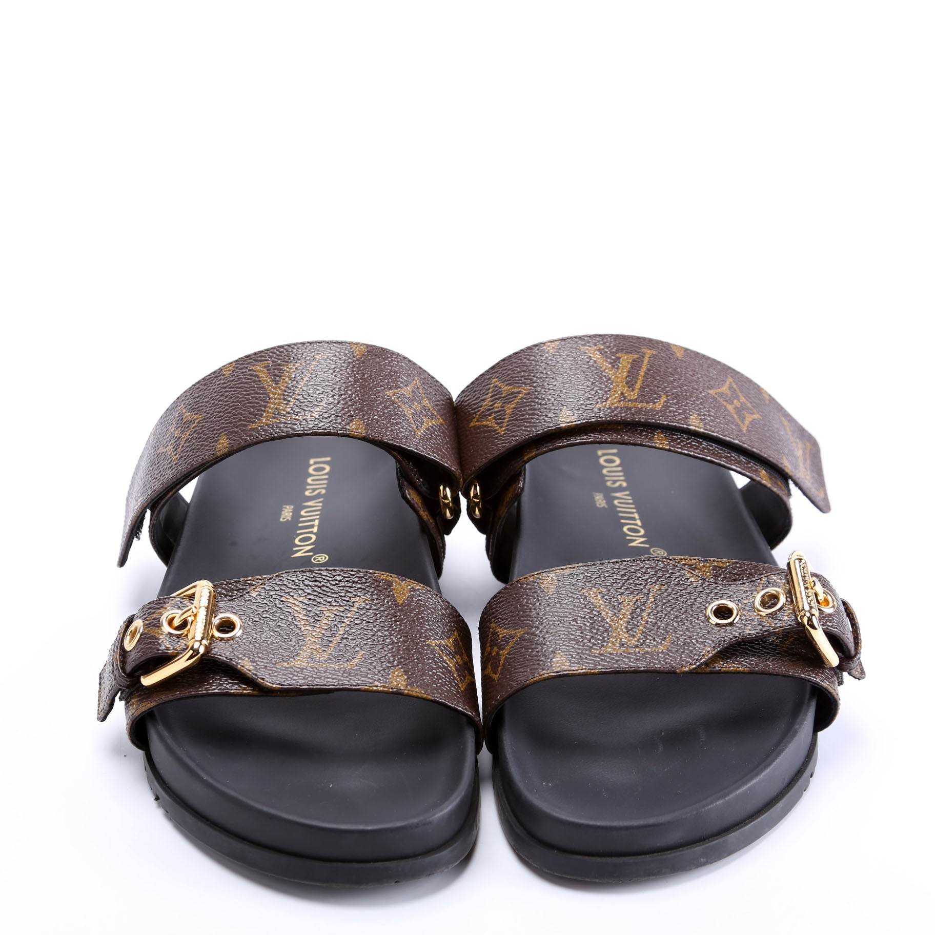 Bom Dia Flats Mules Monogram Size 38.5 Brown/Black