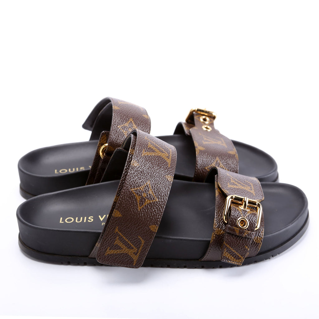 Bom Dia Flats Mules Monogram Size 38.5 Brown/Black