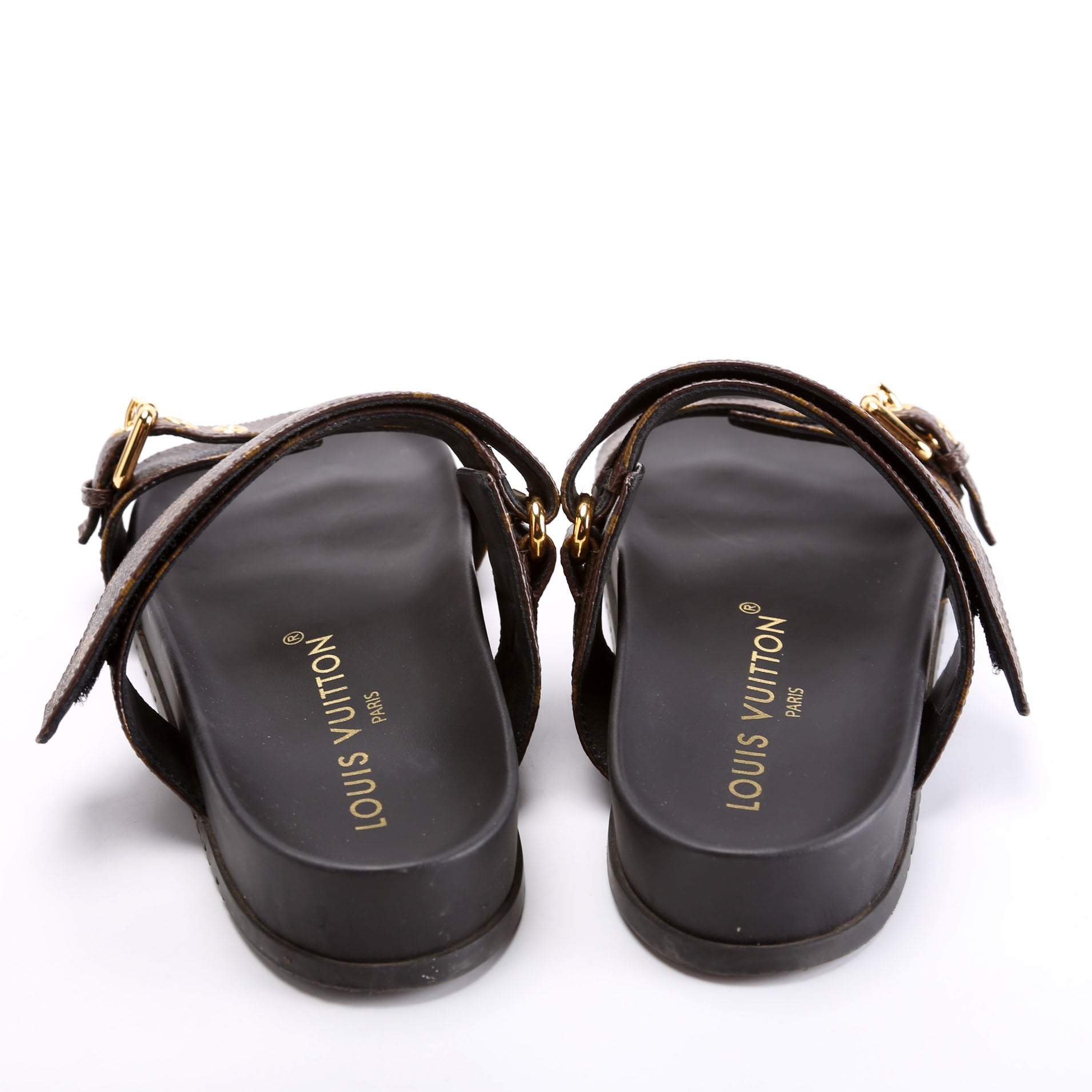 Bom Dia Flats Mules Monogram Size 38.5 Brown/Black