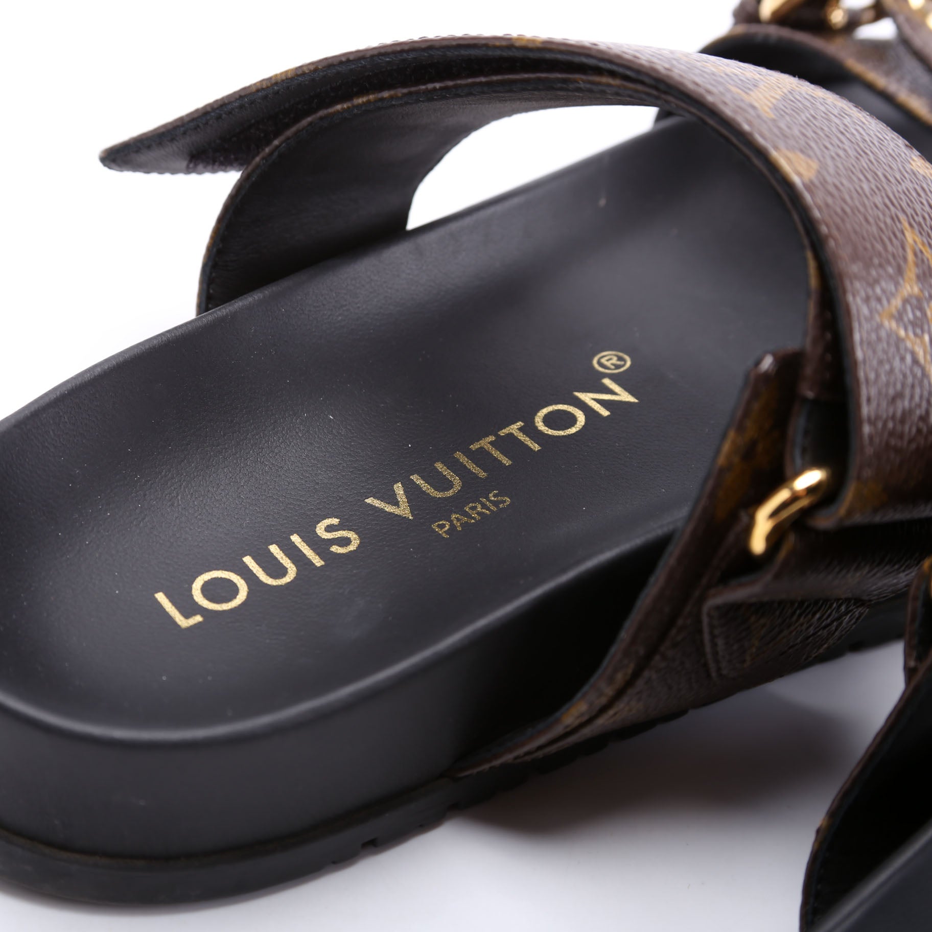 Bom Dia Flats Mules Monogram Size 38.5 Brown/Black