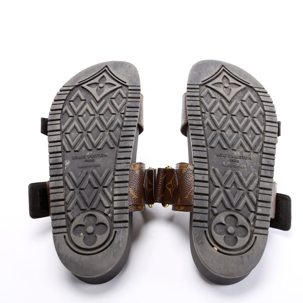 Bom Dia Flats Mules Monogram Size 38.5 Brown/Black