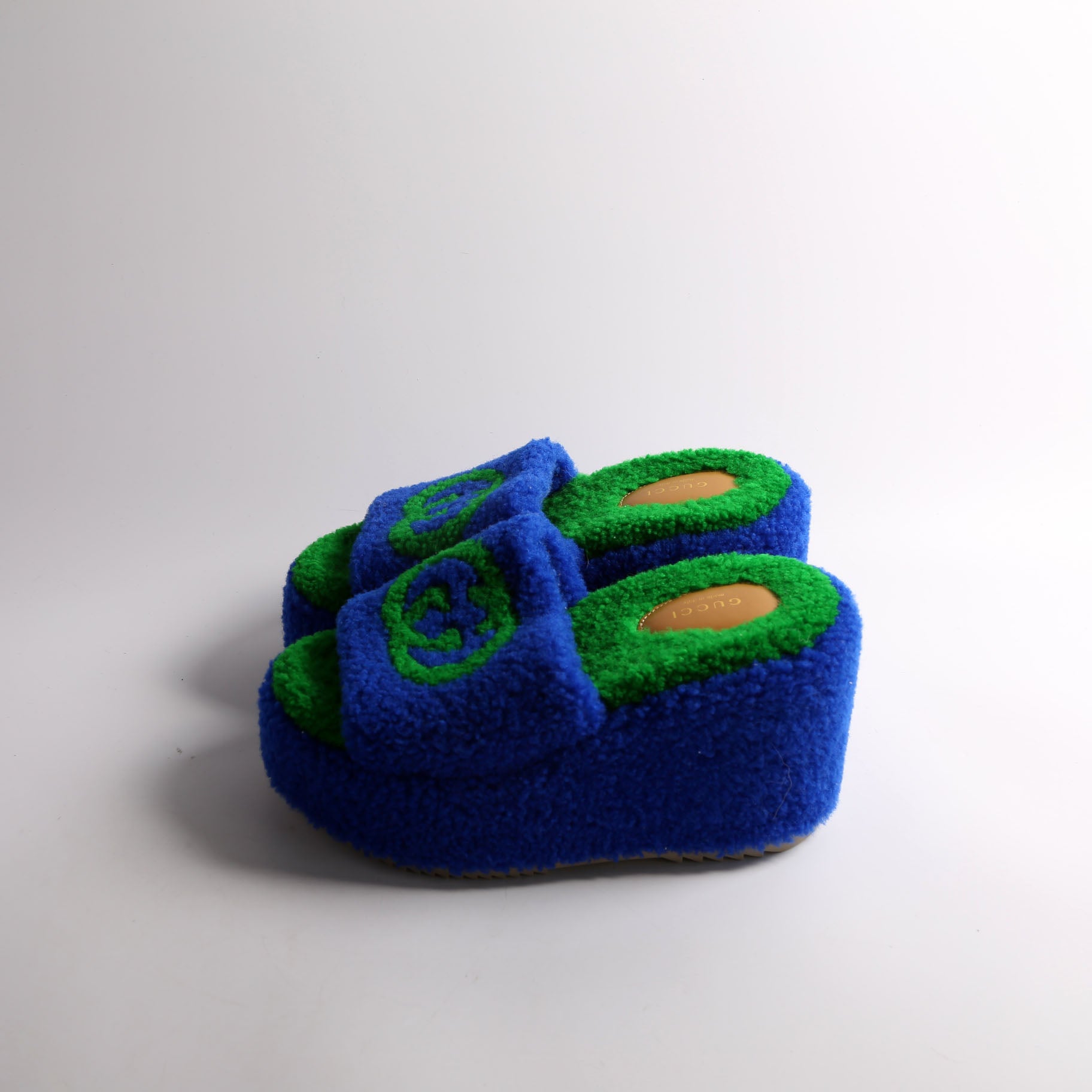 Gucci Elea Shearling Wedge Slides Size 38