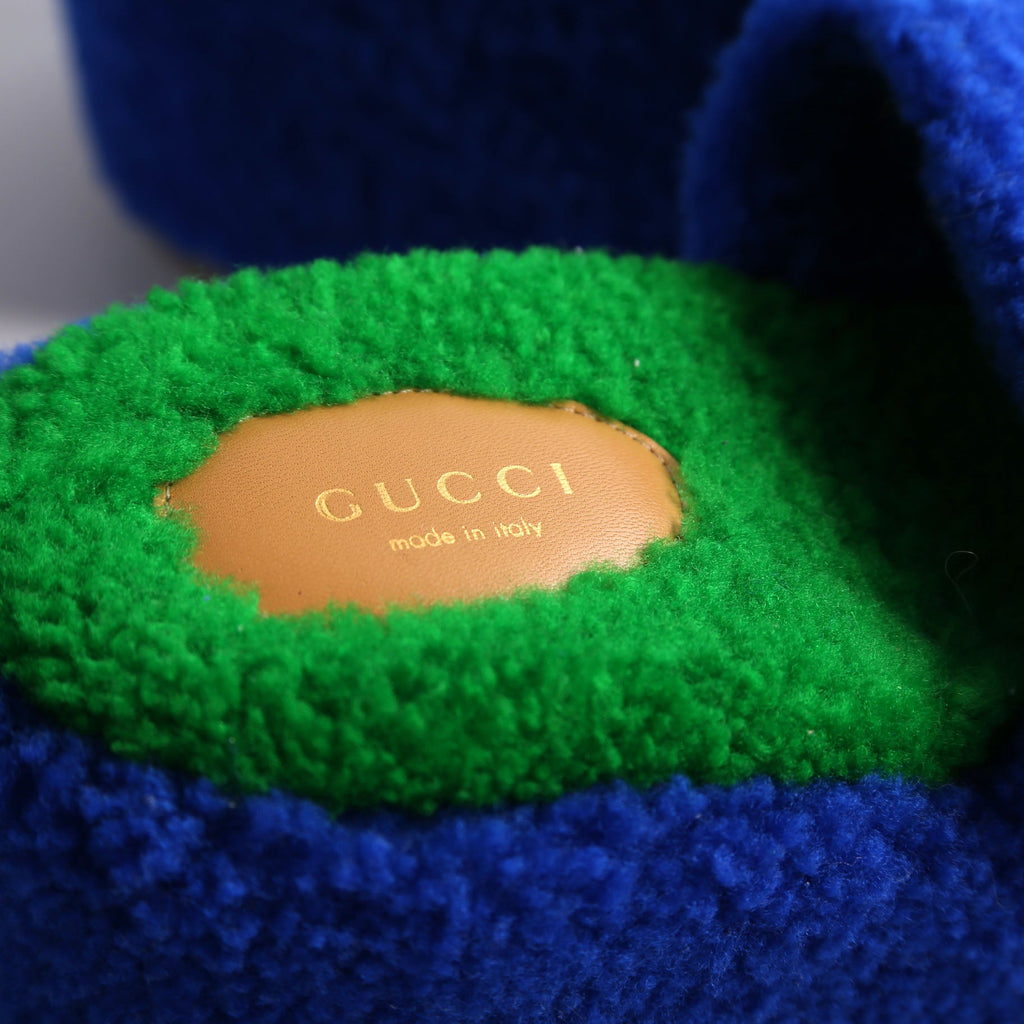 Gucci Elea Shearling Wedge Slides Size 38