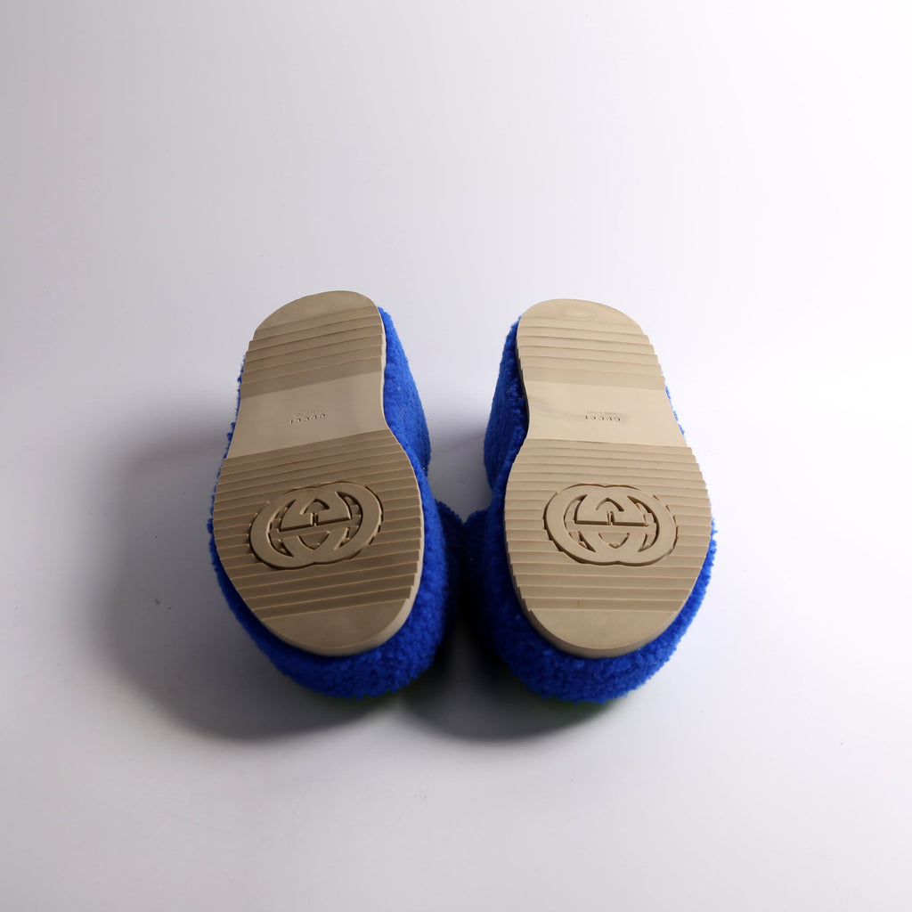 Gucci Elea Shearling Wedge Slides Size 38