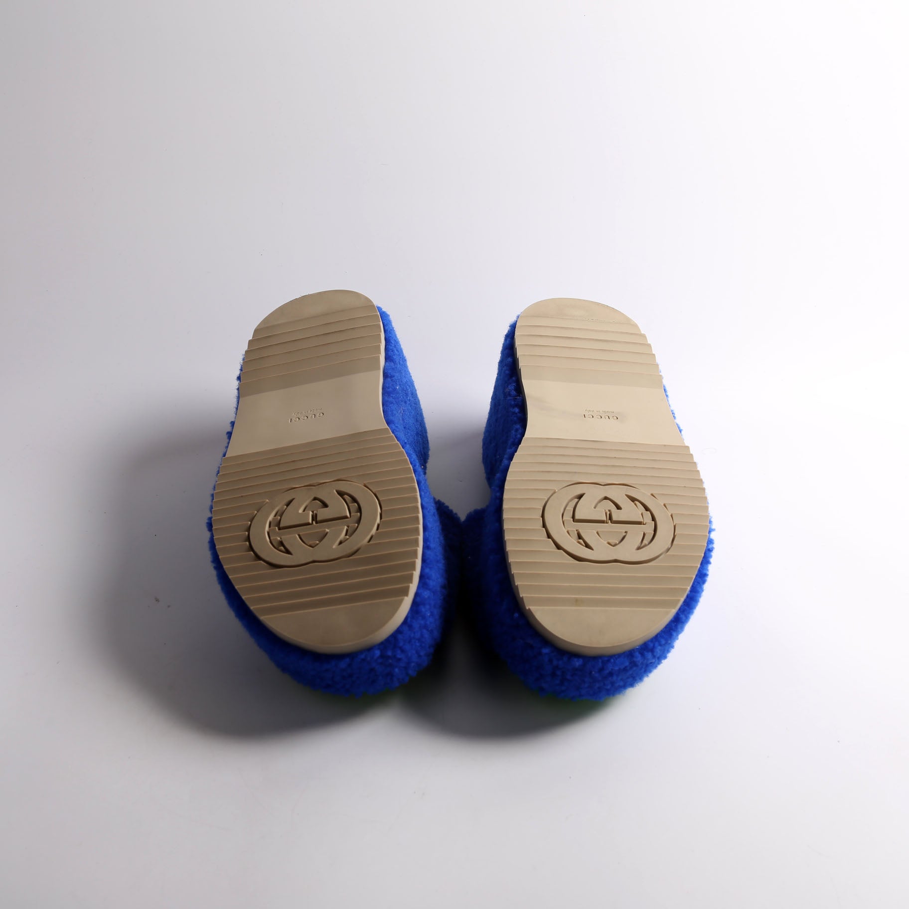 Gucci Elea Shearling Wedge Slides Size 38