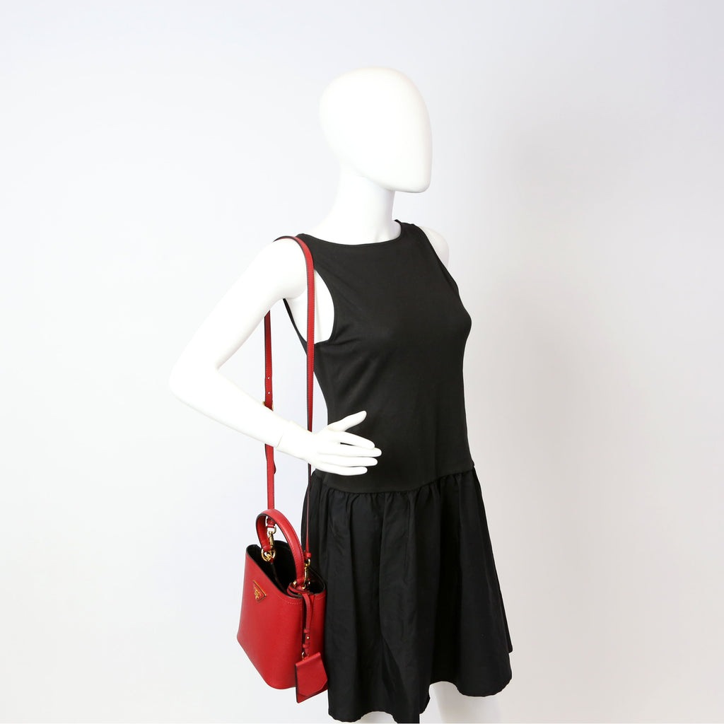 Saffiano Cuir Small Panier Bag Red