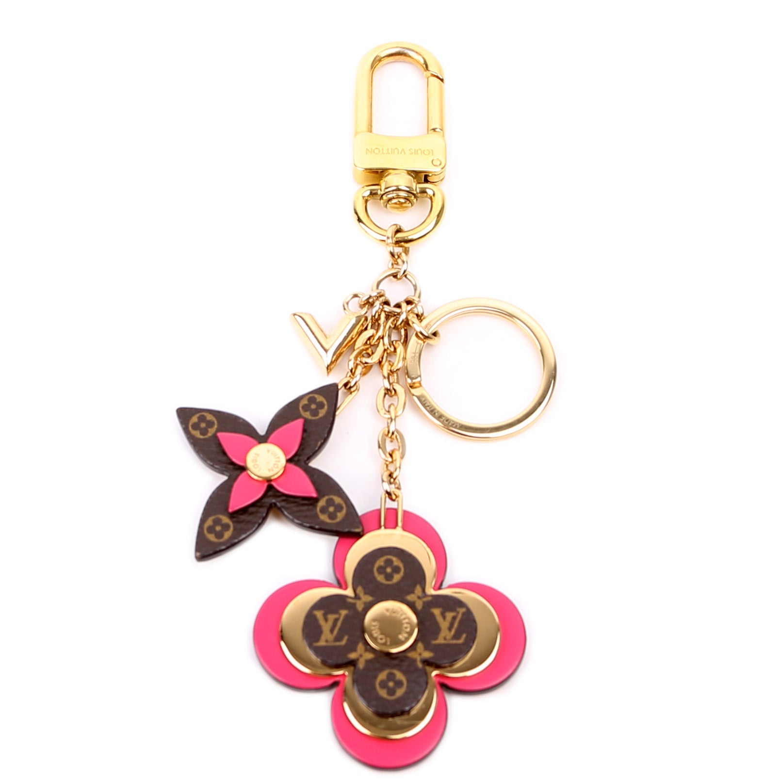 Blooming Flowers Key Ring Bag Charm Brown/Pink