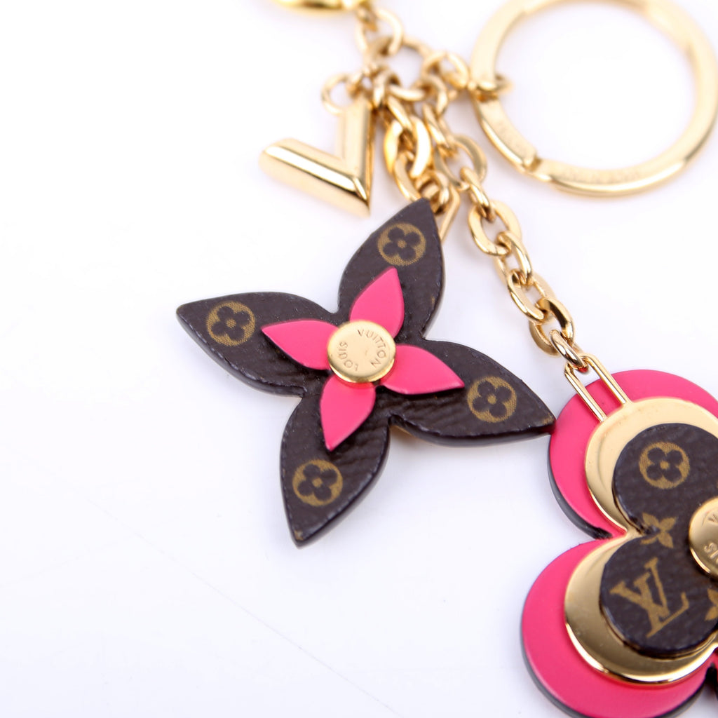 Blooming Flowers Key Ring Bag Charm Brown/Pink