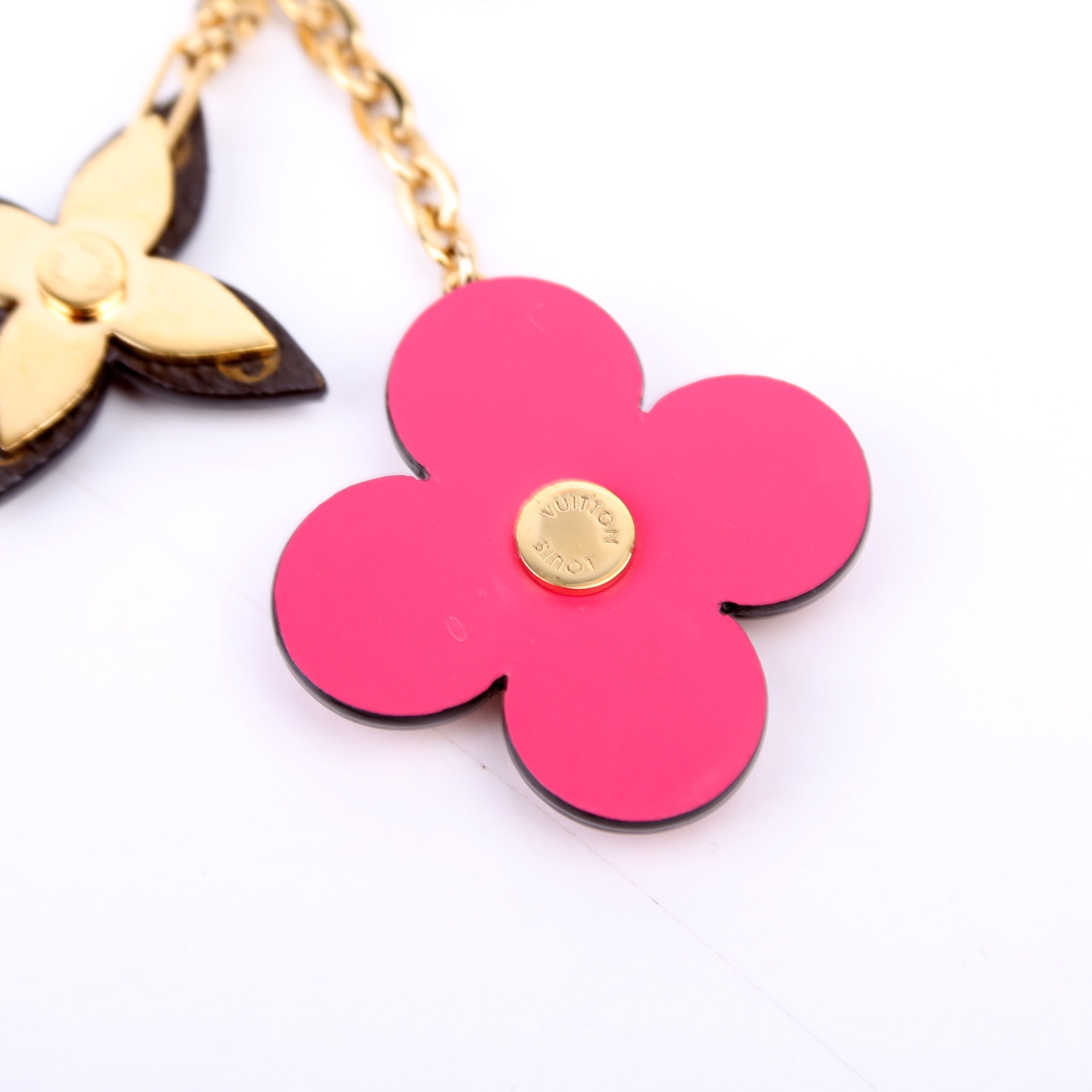 Blooming Flowers Key Ring Bag Charm Brown/Pink