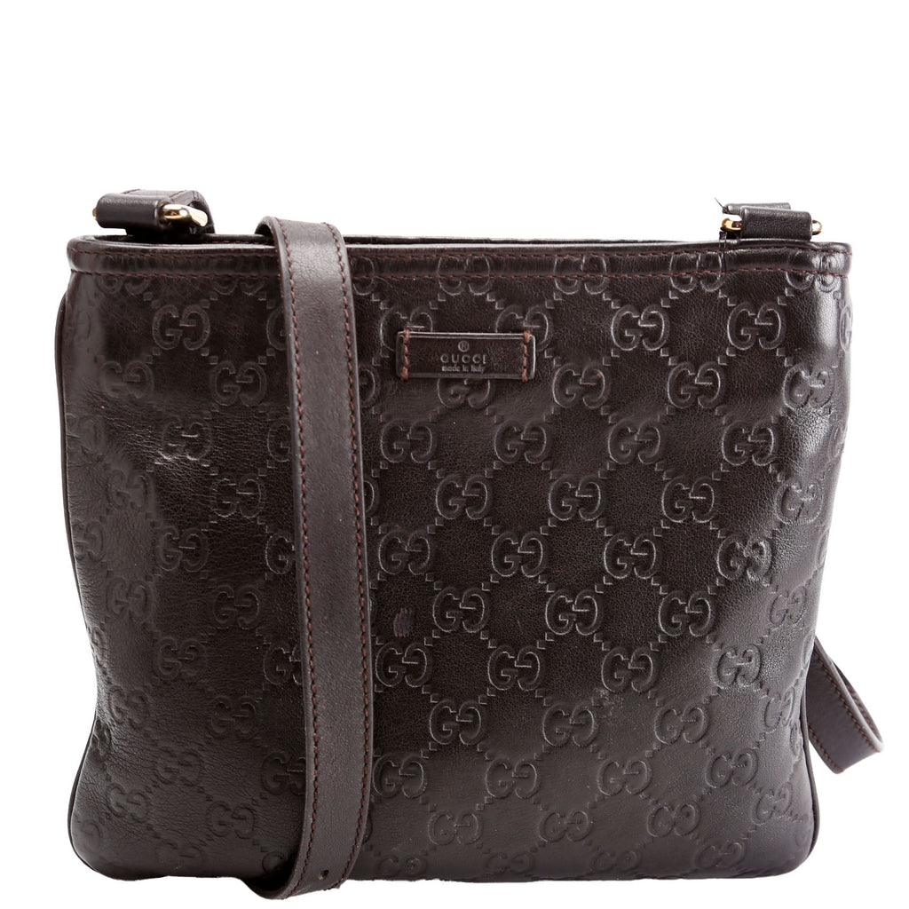 201538 GG Leather Flat Messenger Brown