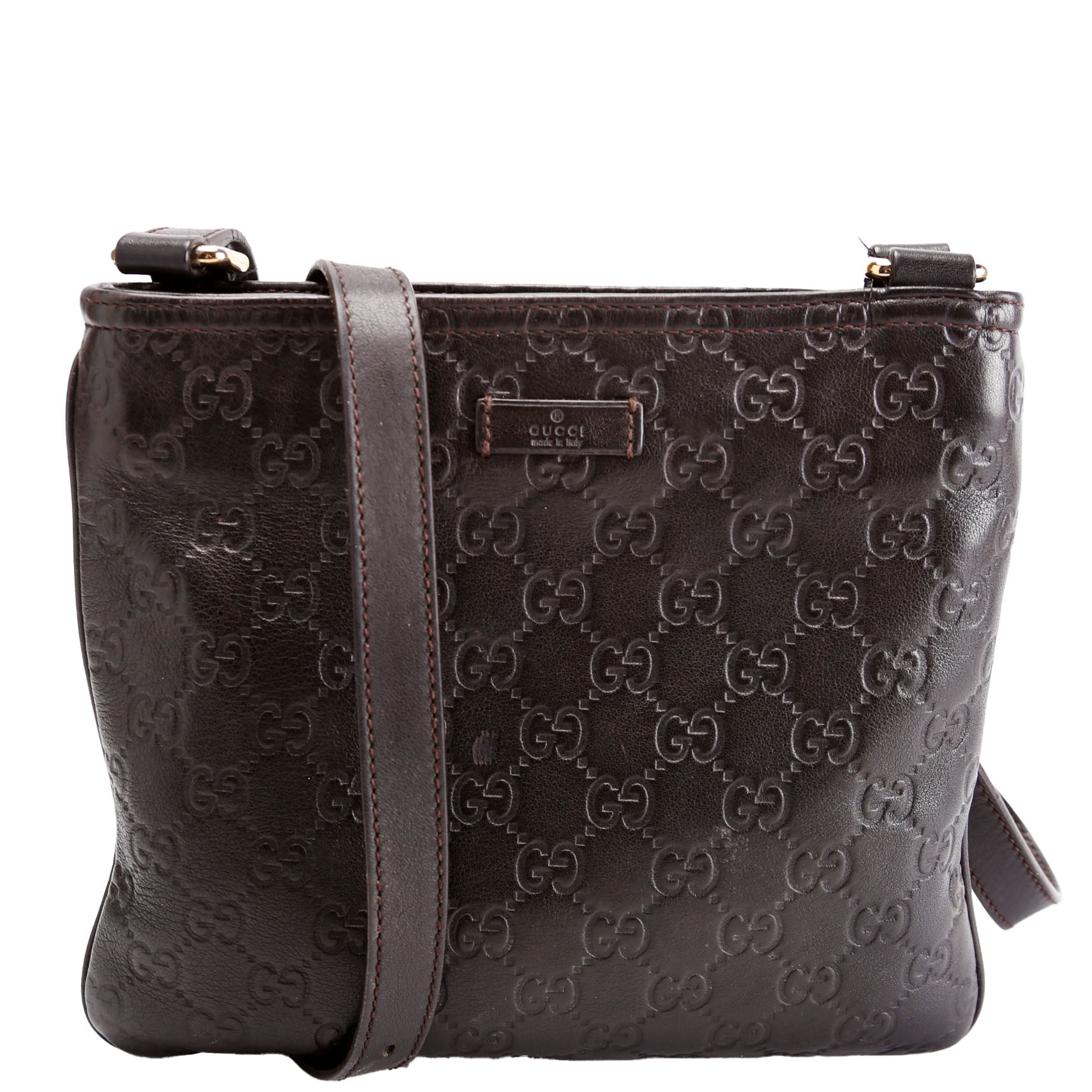 201538 GG Leather Flat Messenger Brown