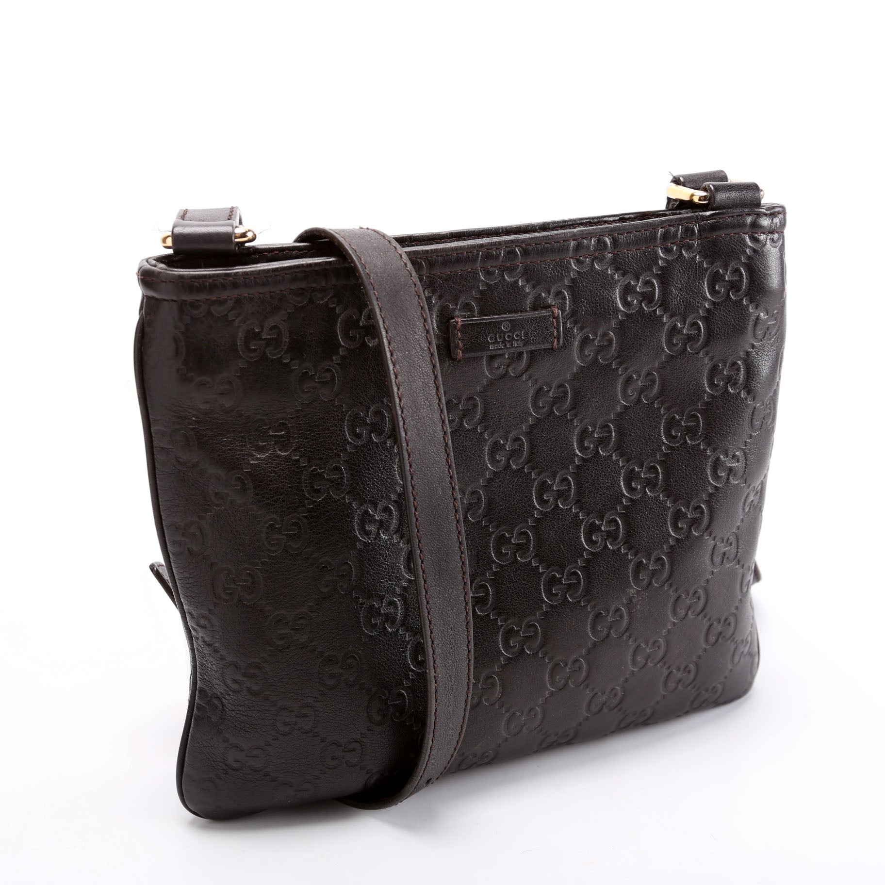 201538 GG Leather Flat Messenger Brown