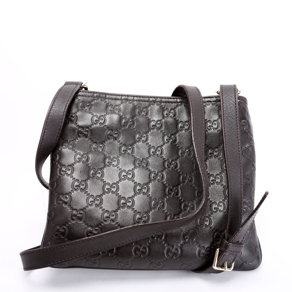 201538 GG Leather Flat Messenger Brown