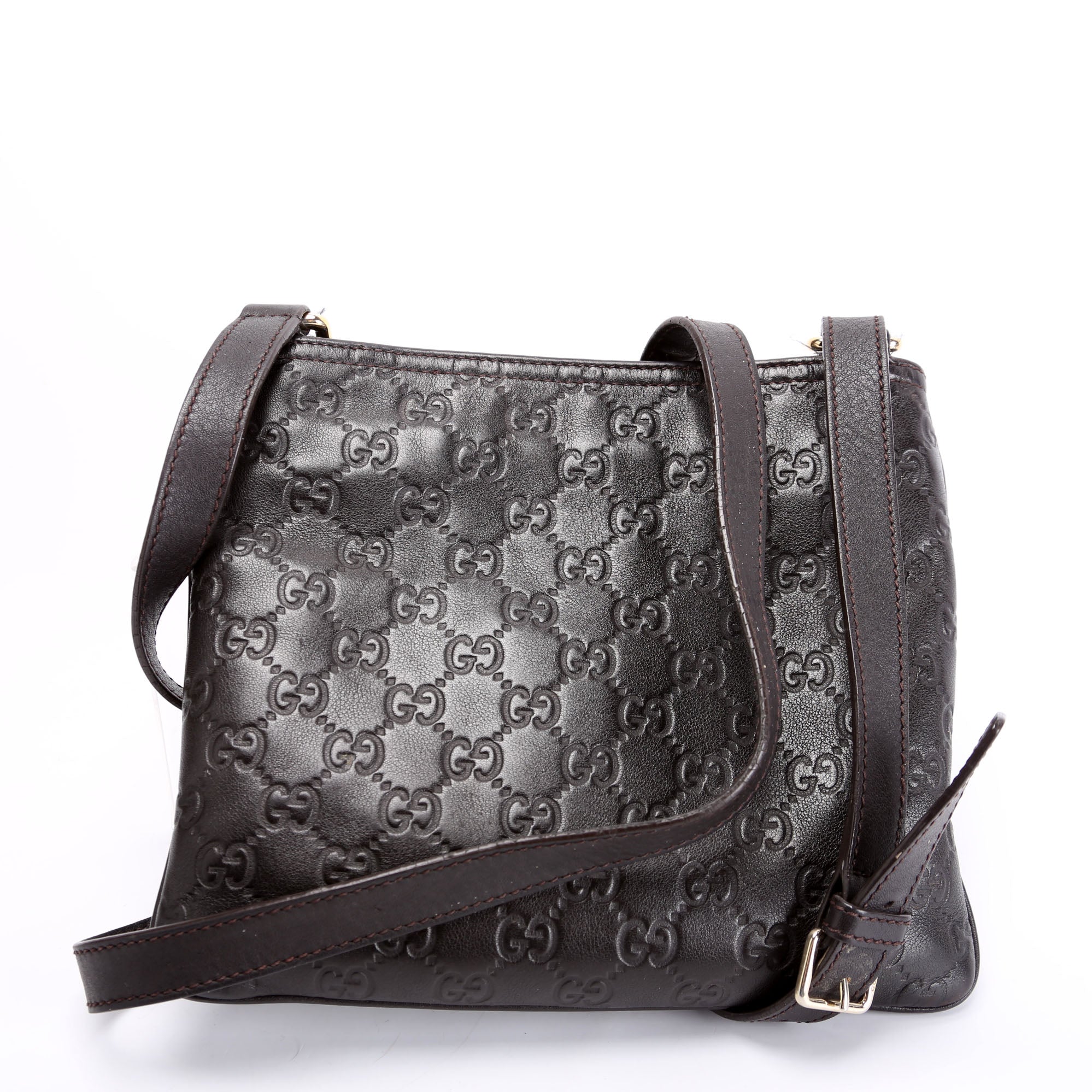 201538 GG Leather Flat Messenger Brown