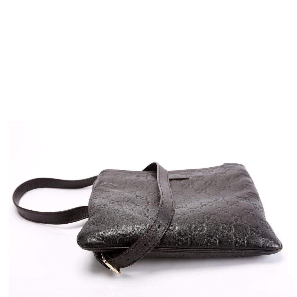 201538 GG Leather Flat Messenger Brown