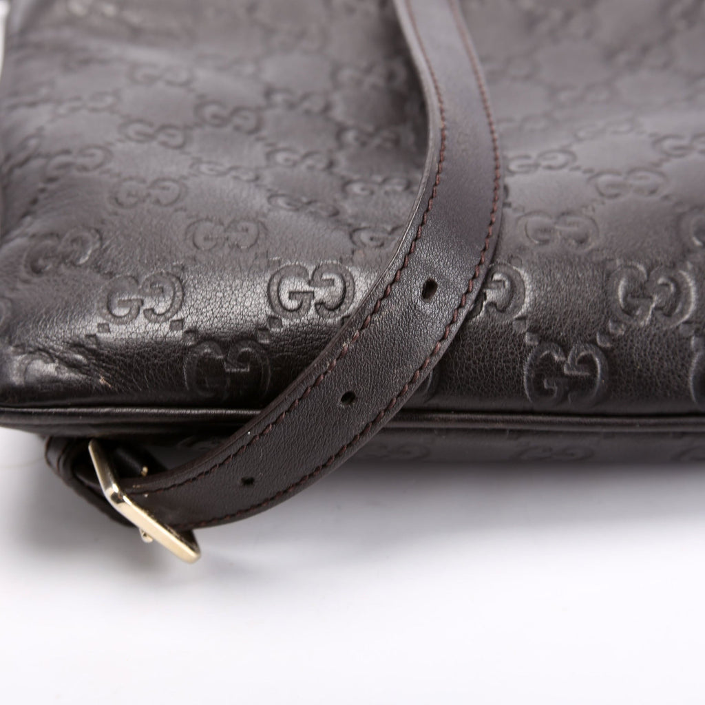 201538 GG Leather Flat Messenger Brown
