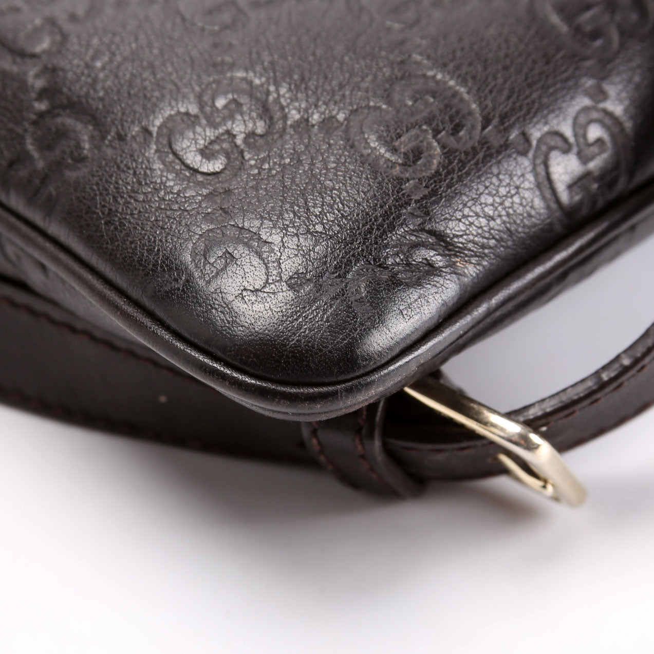 201538 GG Leather Flat Messenger Brown