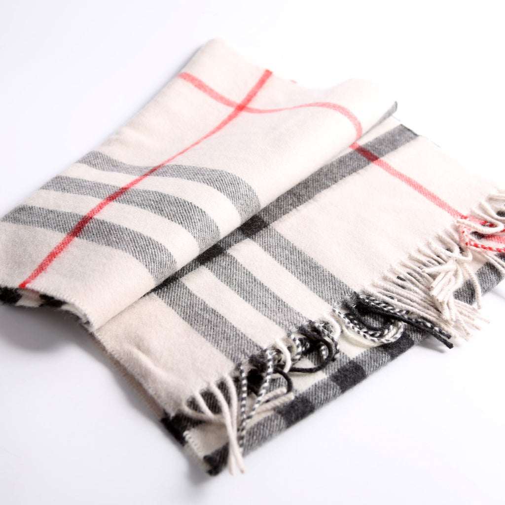 Check Fringe Cashmere Scarf Beige/Black