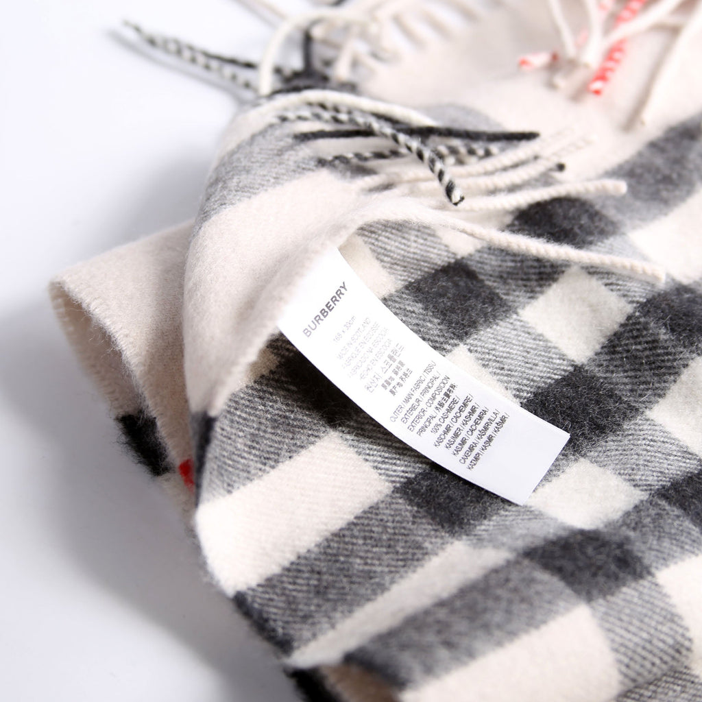 Check Fringe Cashmere Scarf Beige/Black