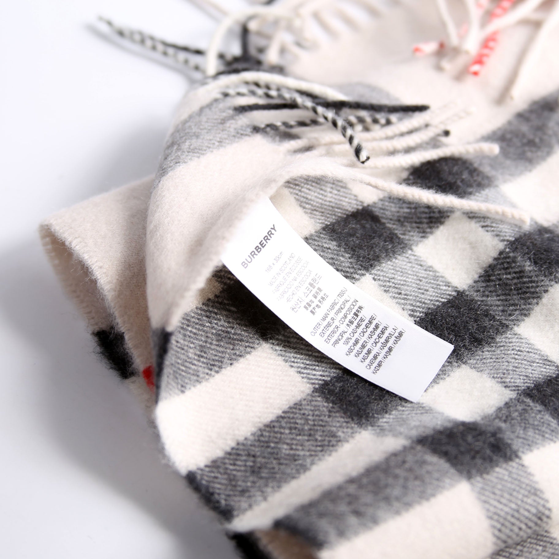 Check Fringe Cashmere Scarf Beige/Black