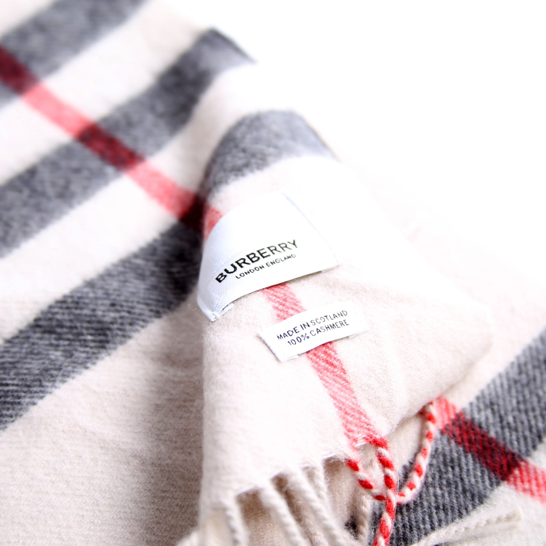 Check Fringe Cashmere Scarf Beige/Black