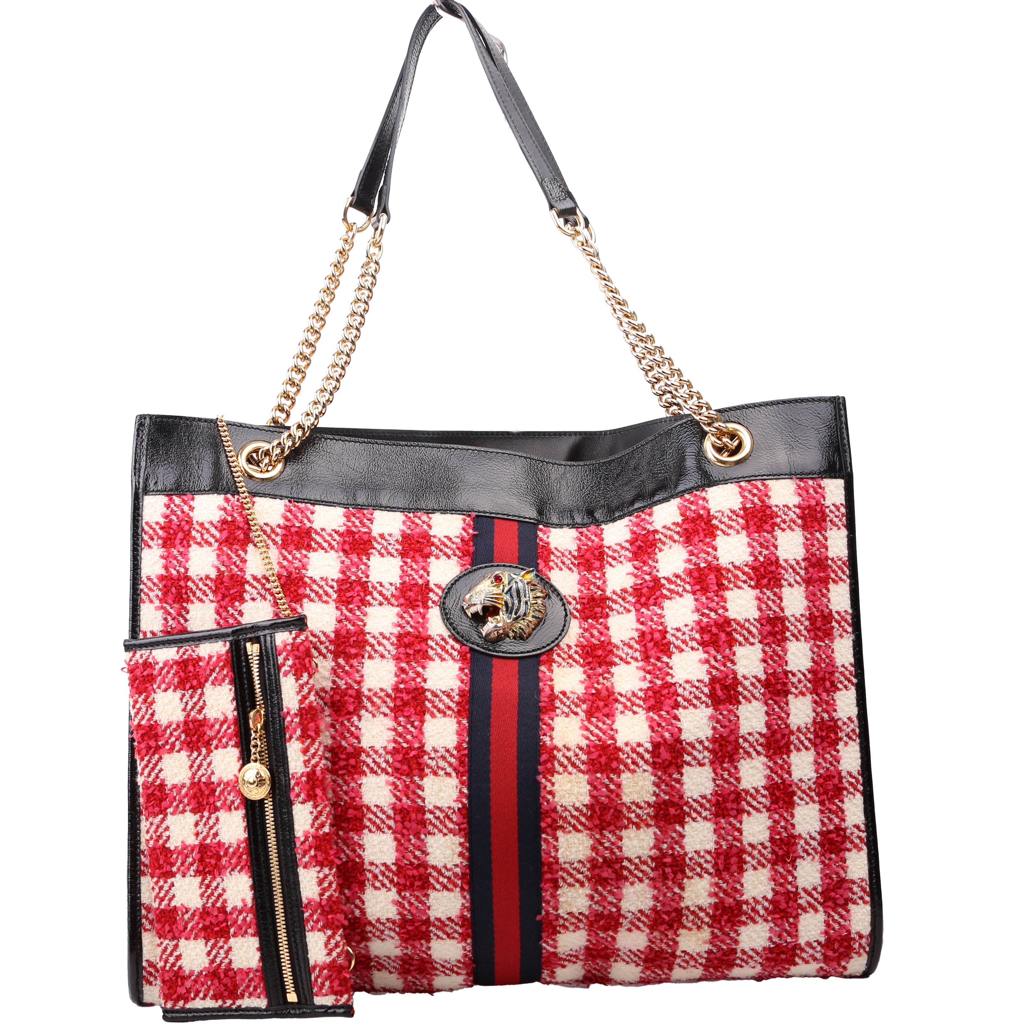 537219 Rajah Chain GG Tweed Tote Red/Pink