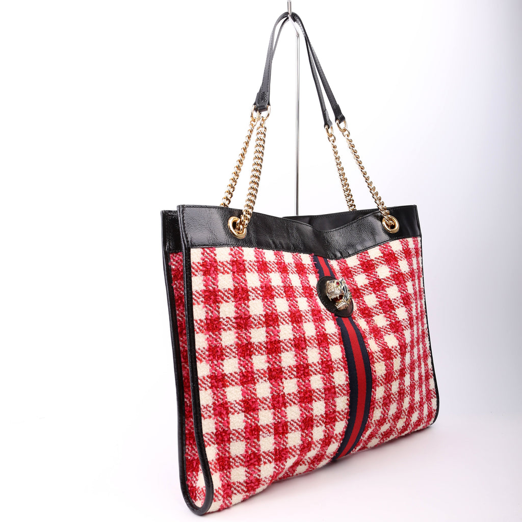 537219 Rajah Chain GG Tweed Tote Red/Pink
