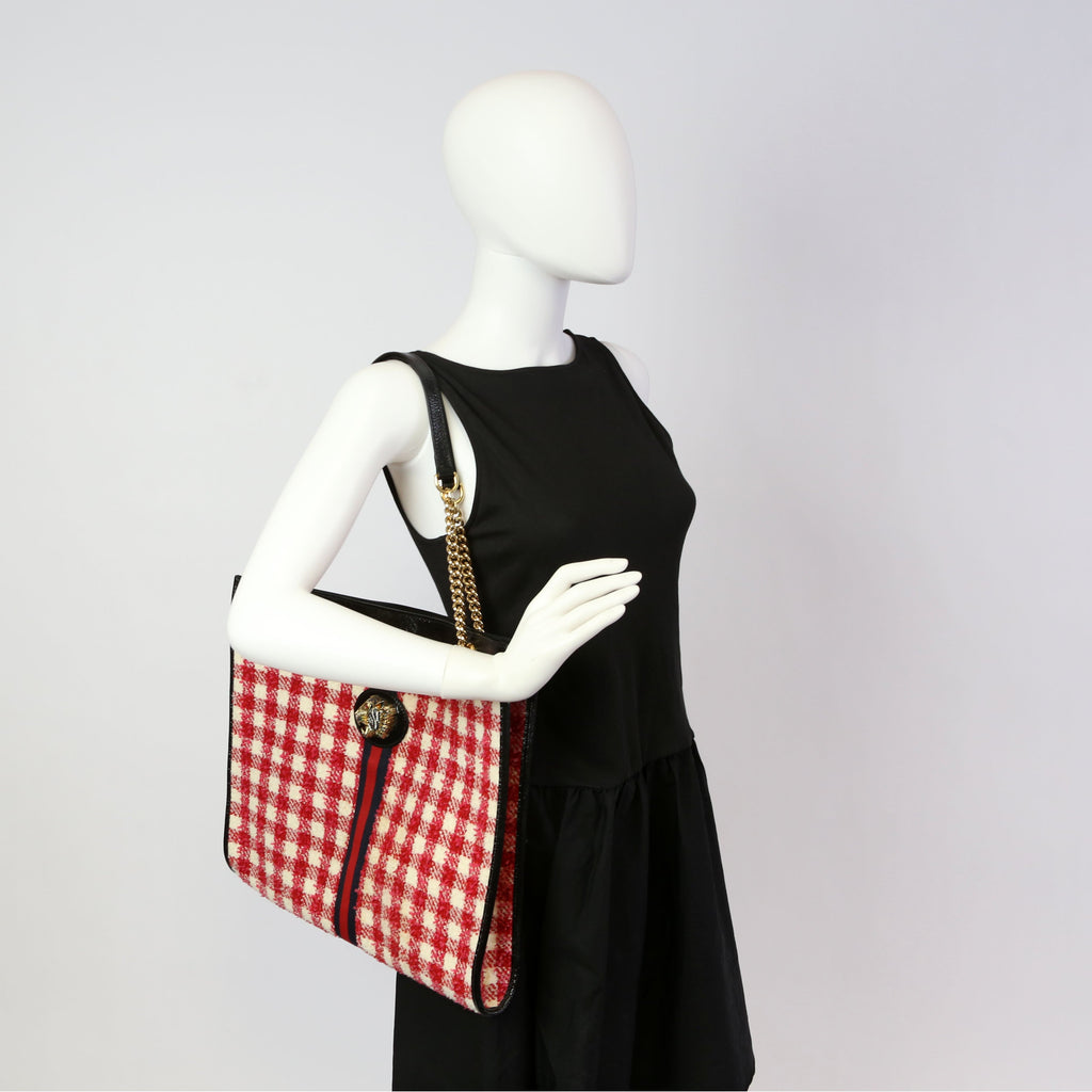 537219 Rajah Chain GG Tweed Tote Red/Pink