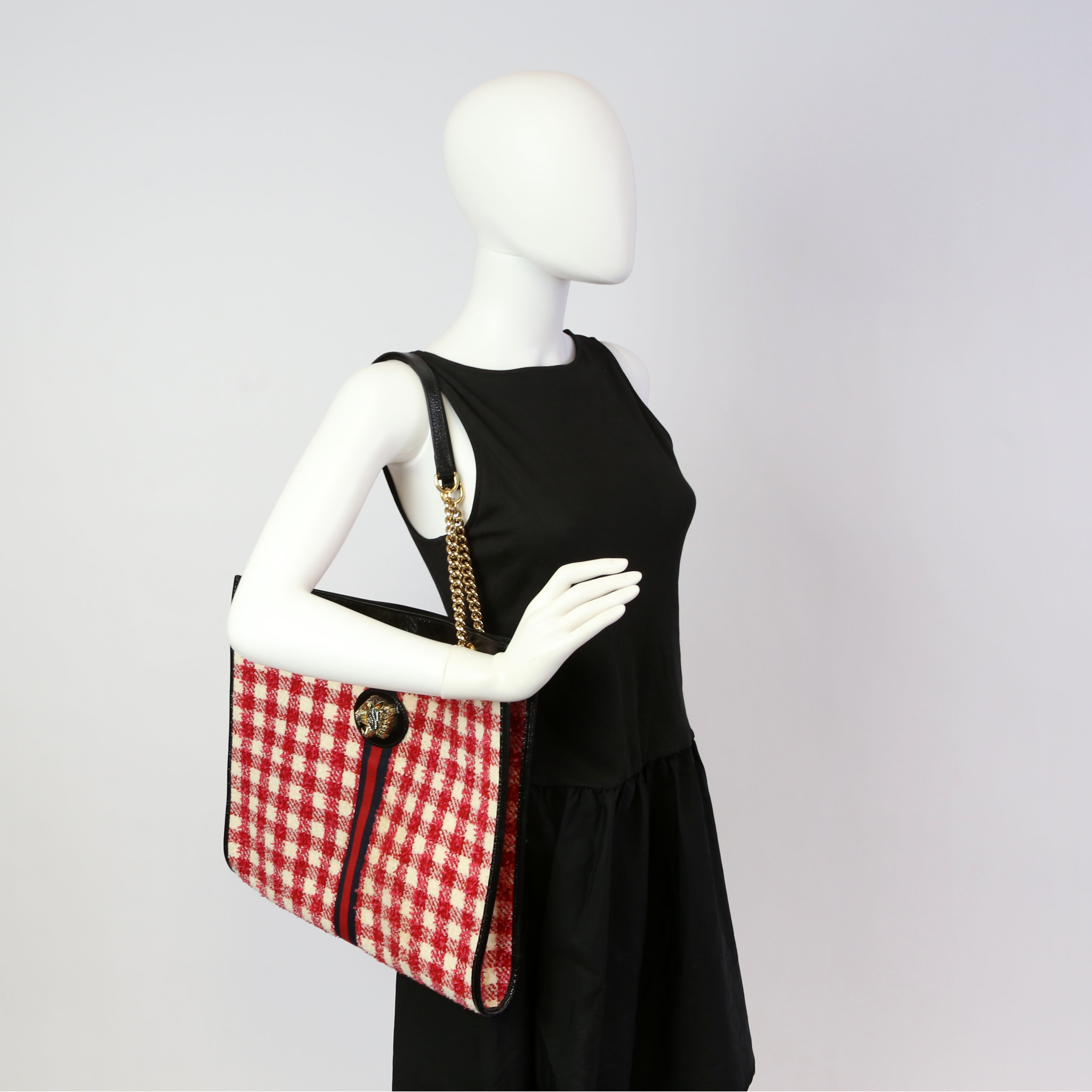 537219 Rajah Chain GG Tweed Tote Red/Pink