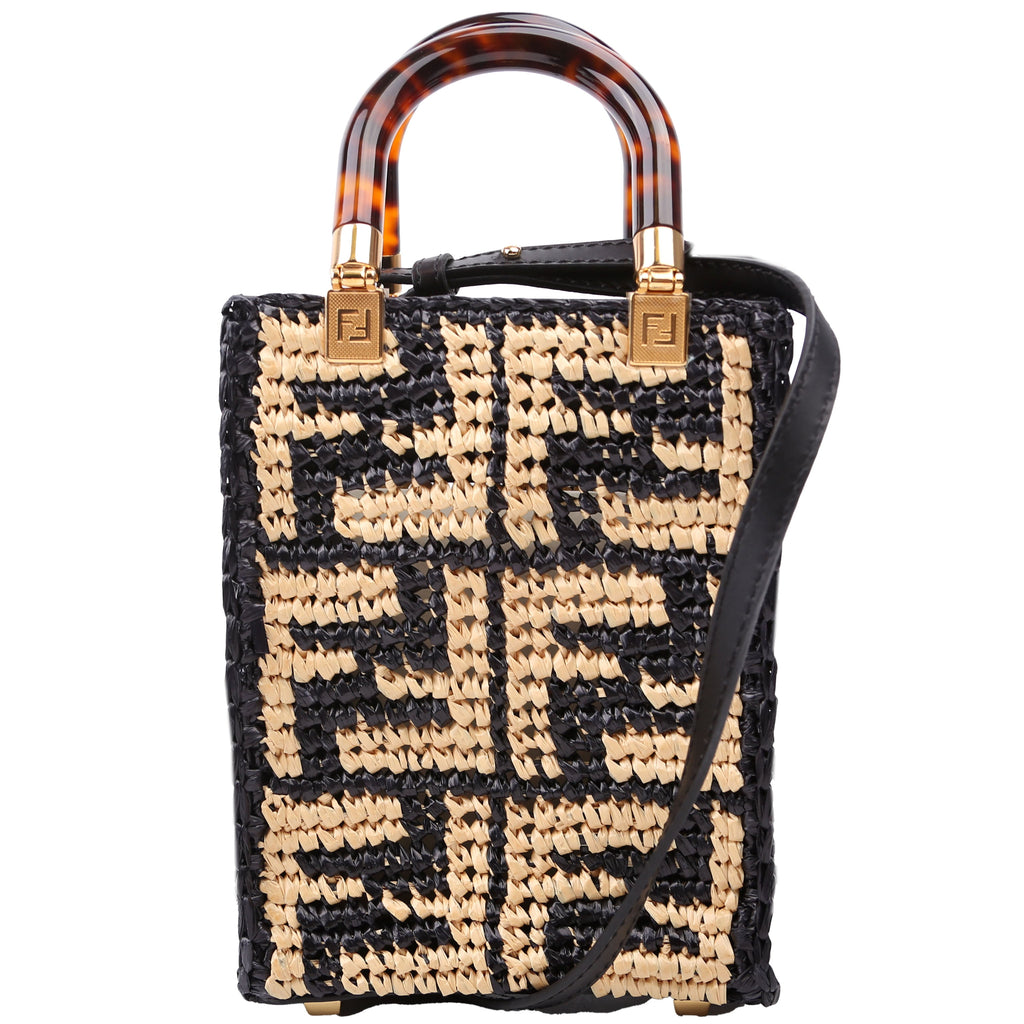 8BS051 Raffia Mini Sunshine Shopper Tan/Black