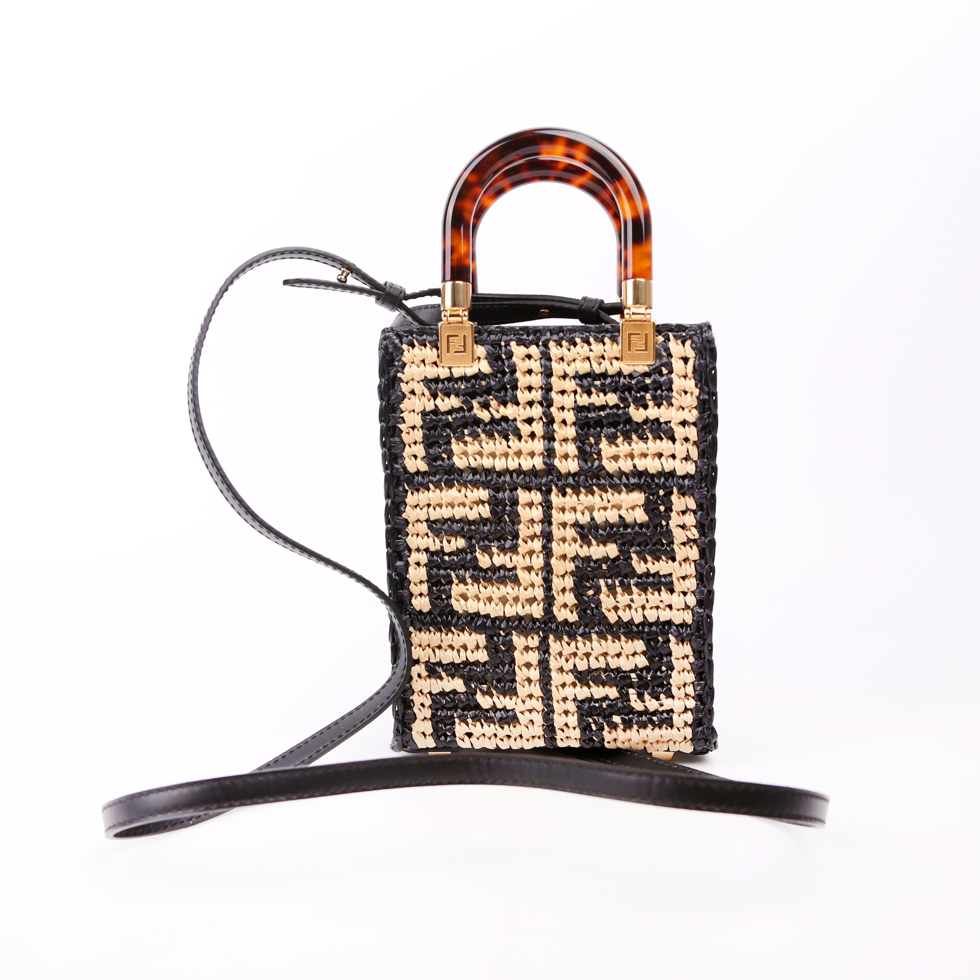 8BS051 Raffia Mini Sunshine Shopper Tan/Black