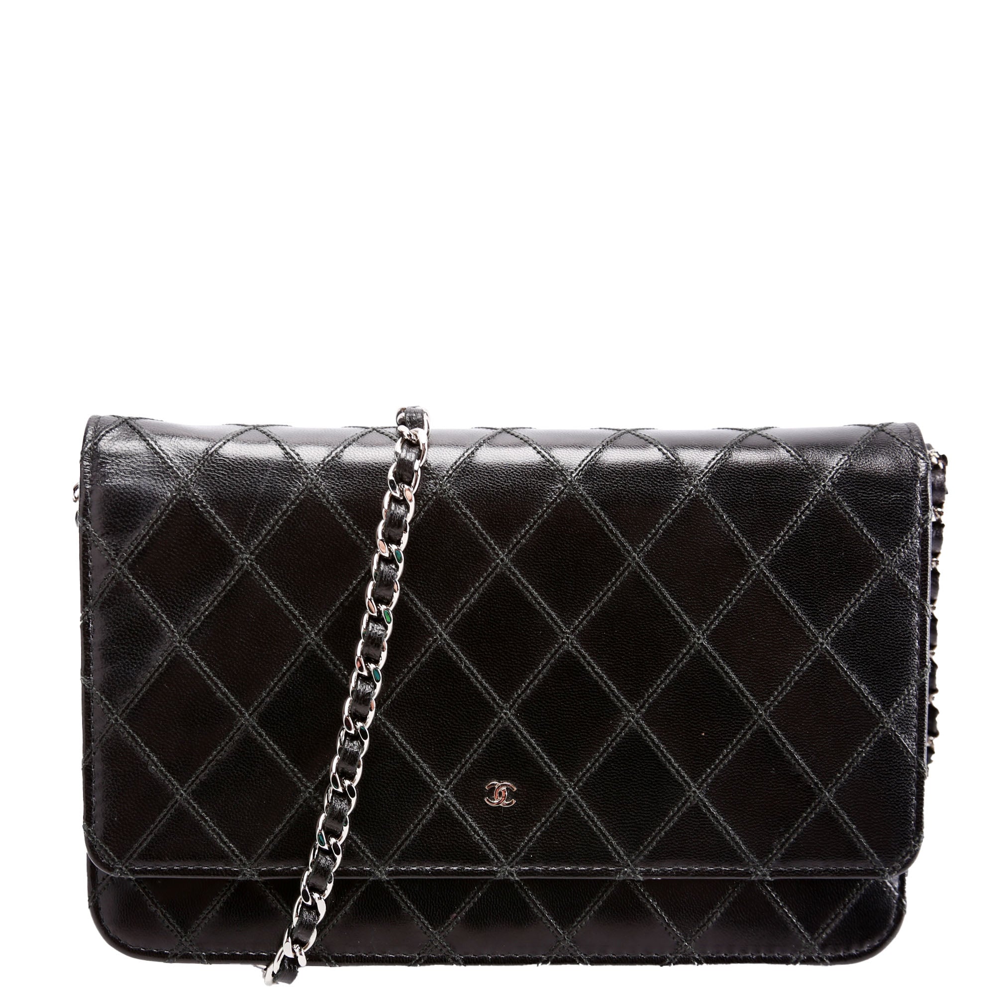 Diamond Stitch Quilted Lambskin WOC 14M Black