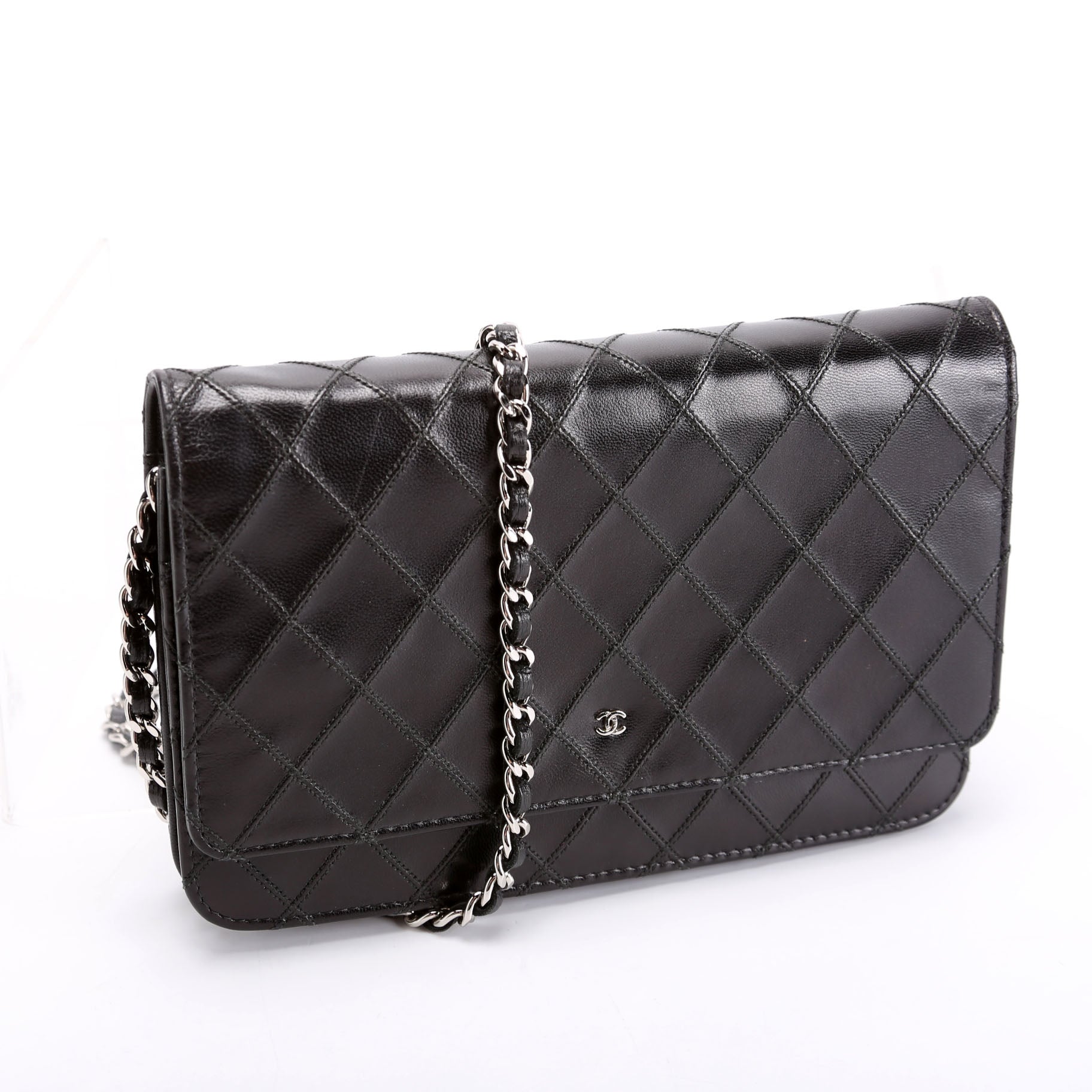 Diamond Stitch Quilted Lambskin WOC 14M Black