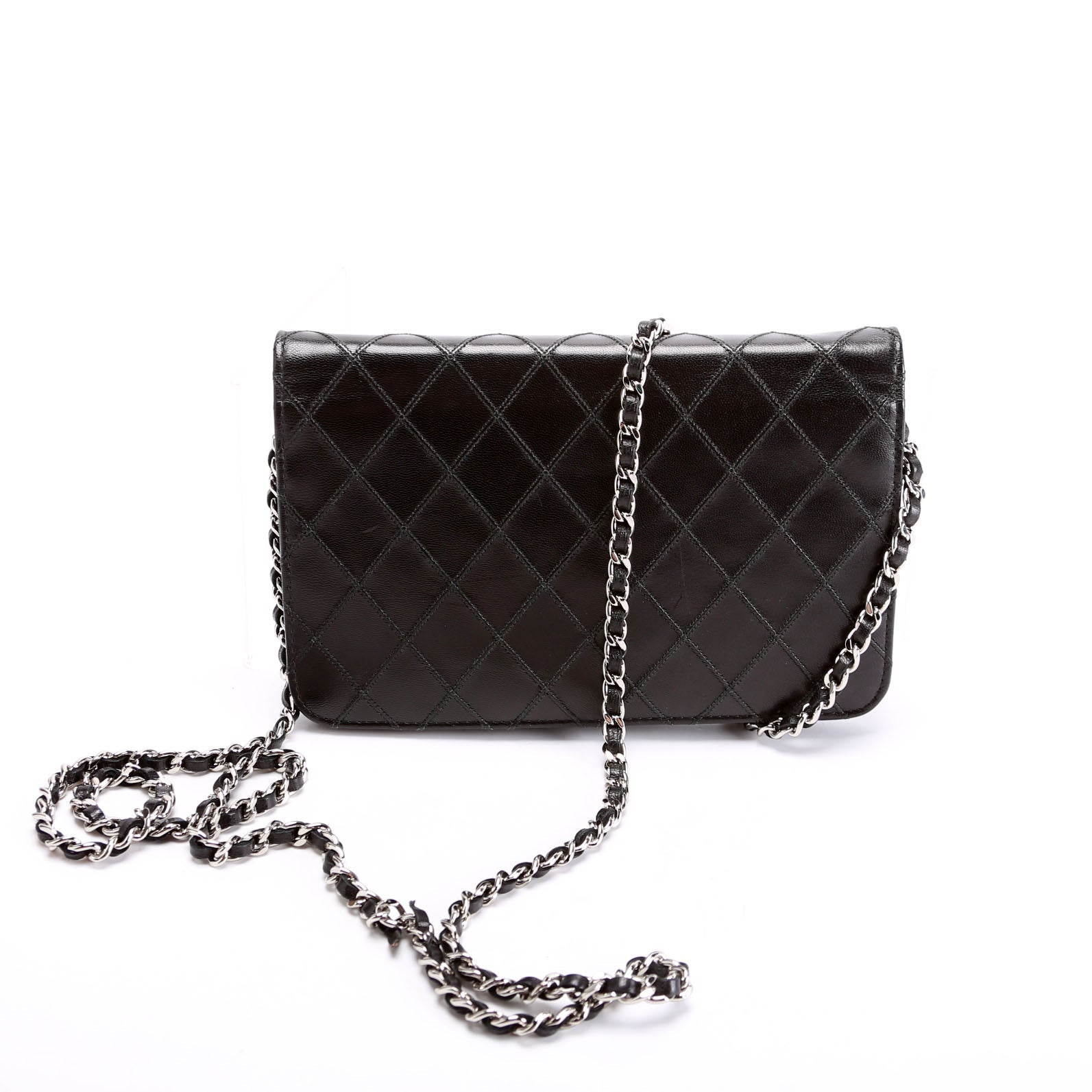 Diamond Stitch Quilted Lambskin WOC 14M Black