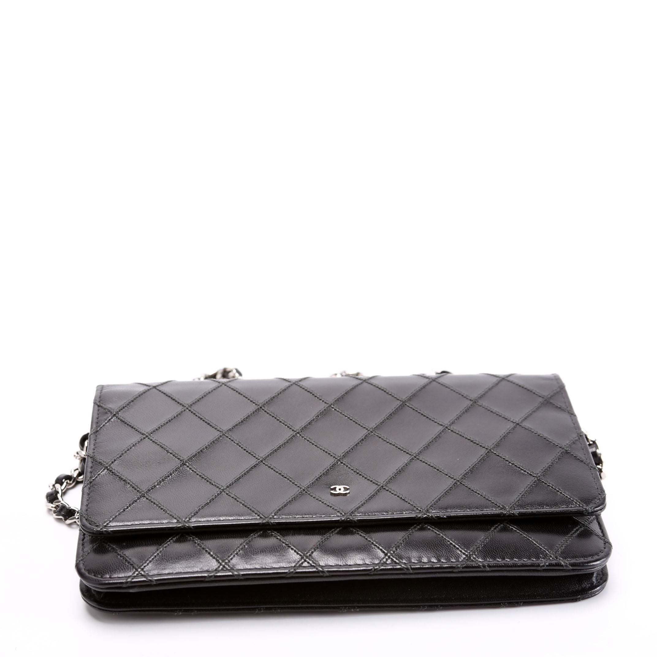 Diamond Stitch Quilted Lambskin WOC 14M Black