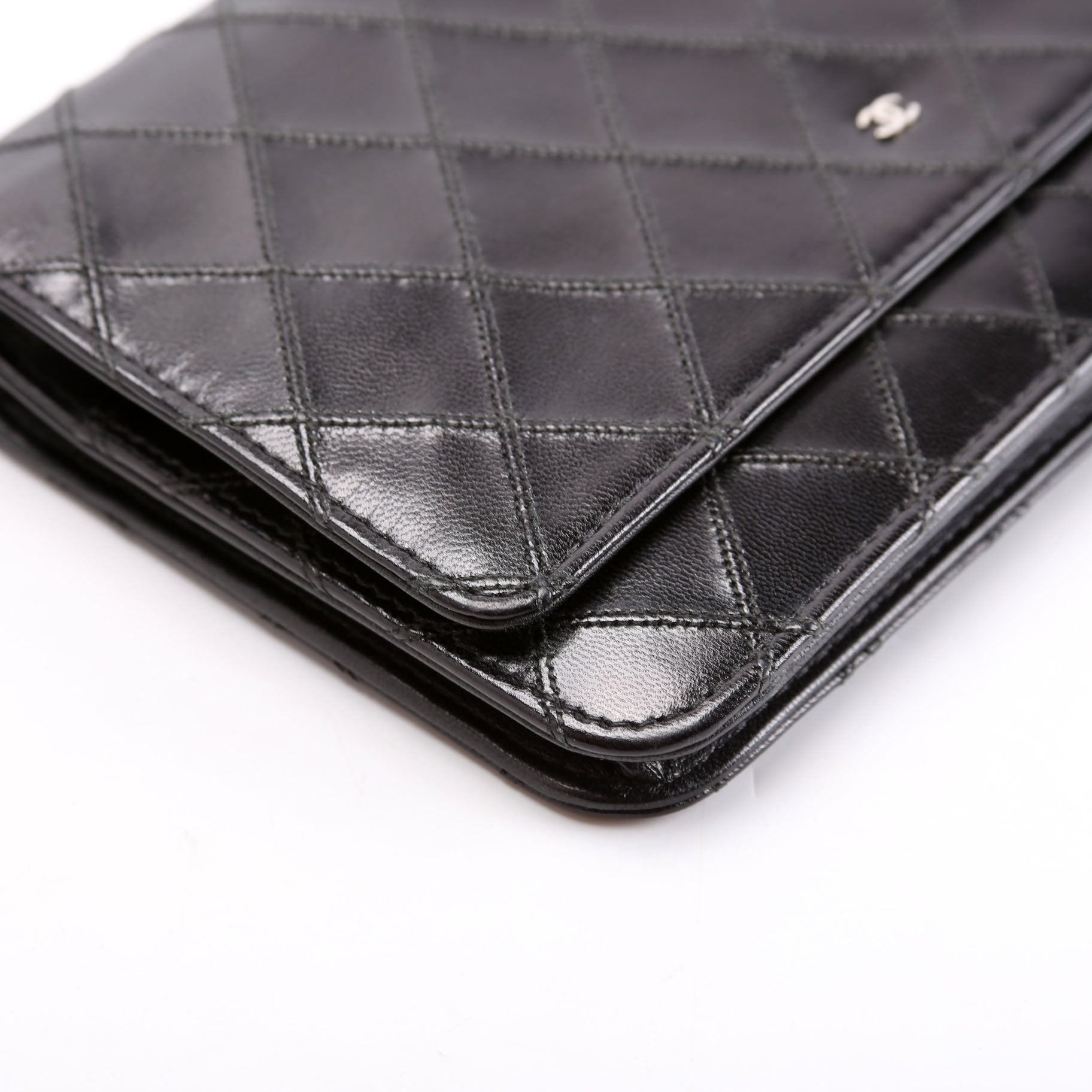 Diamond Stitch Quilted Lambskin WOC 14M Black