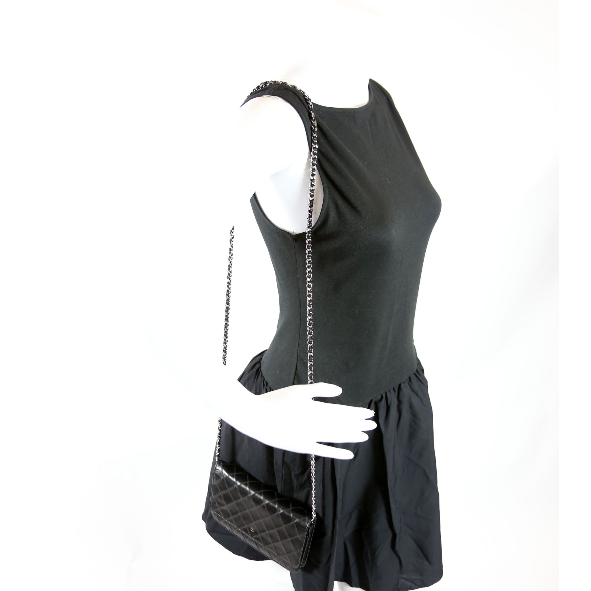 Diamond Stitch Quilted Lambskin WOC 14M Black