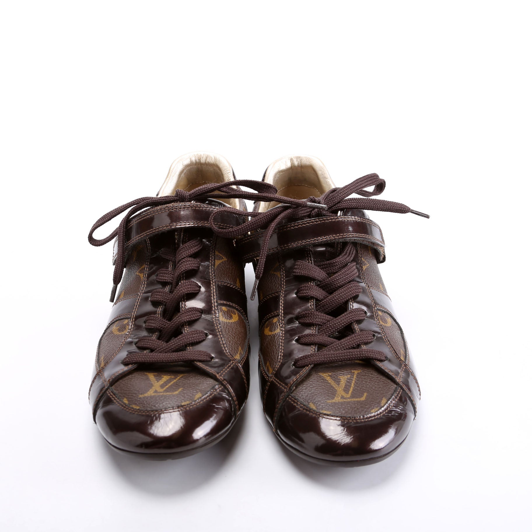 Globe Trotter Patent Monogram Sneakers Size 39.5 Brown