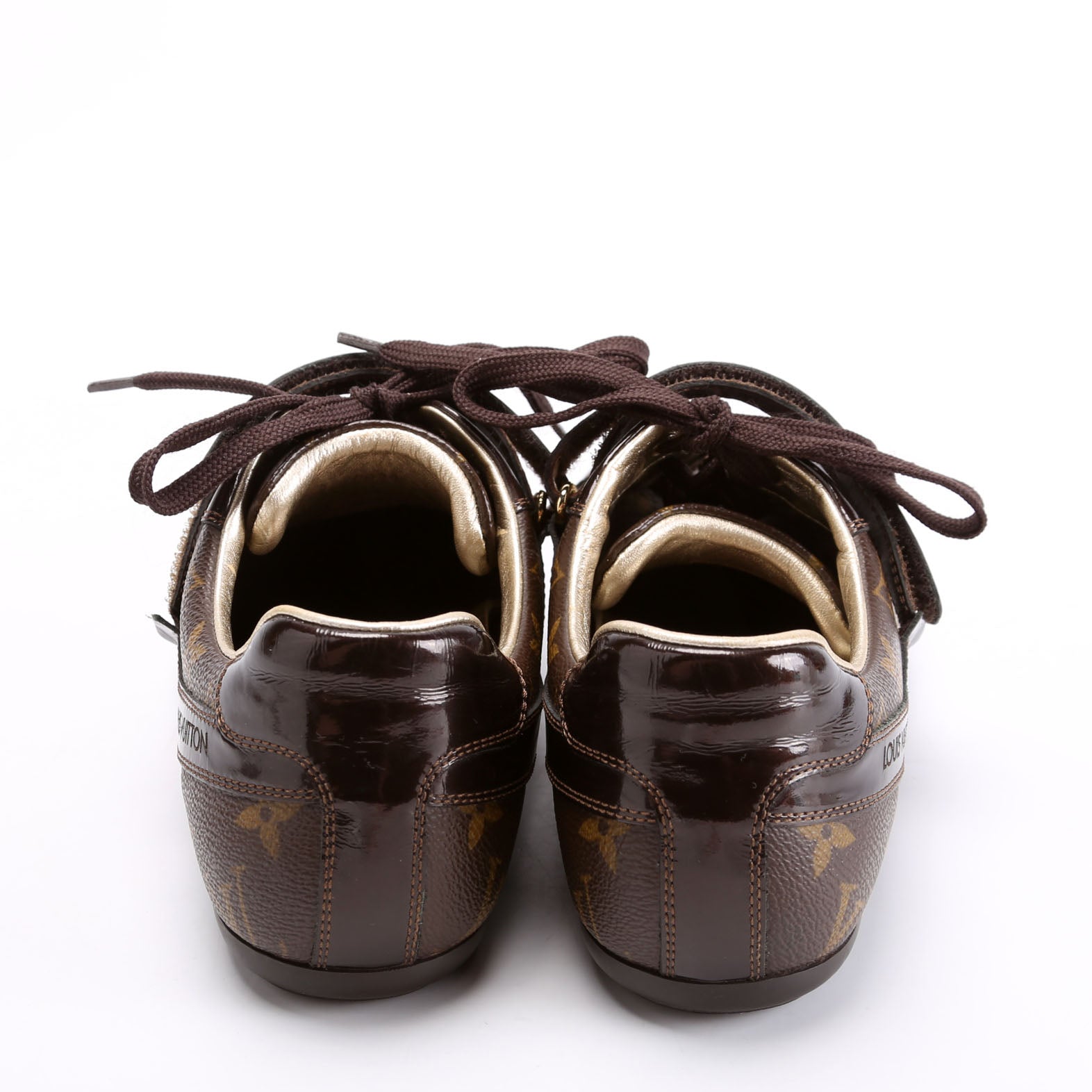 Globe Trotter Patent Monogram Sneakers Size 39.5 Brown