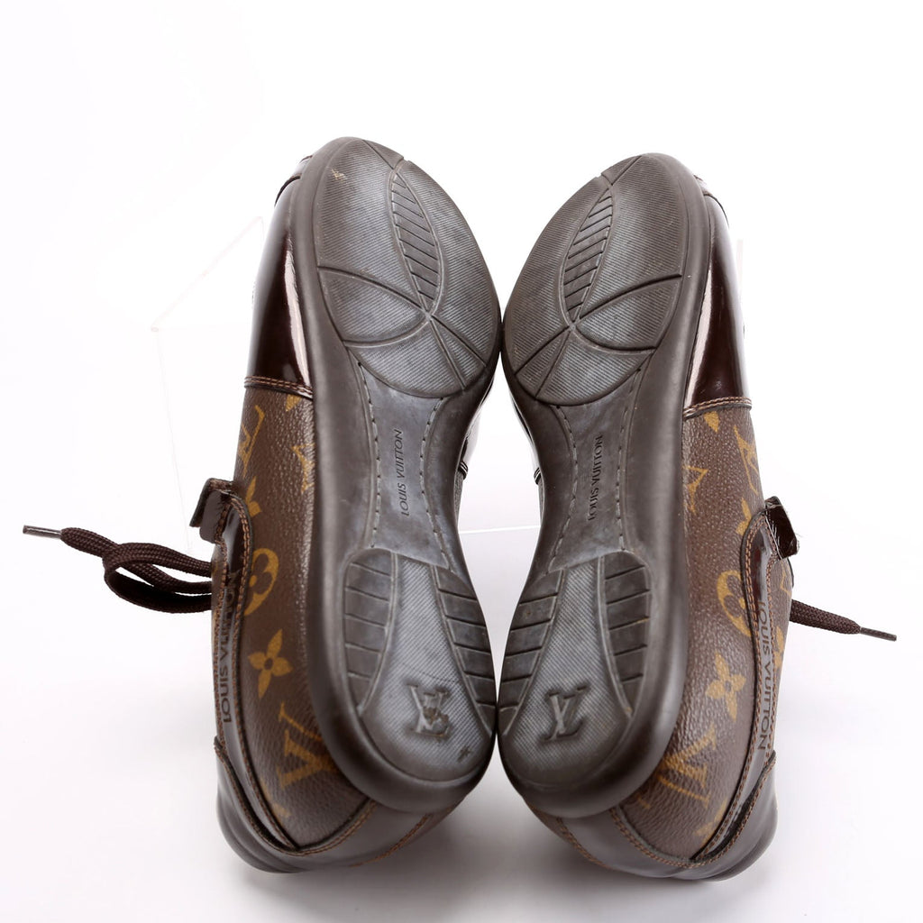 Globe Trotter Patent Monogram Sneakers Size 39.5 Brown