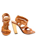 Leather Strappy Block Heels Size 40 Tan