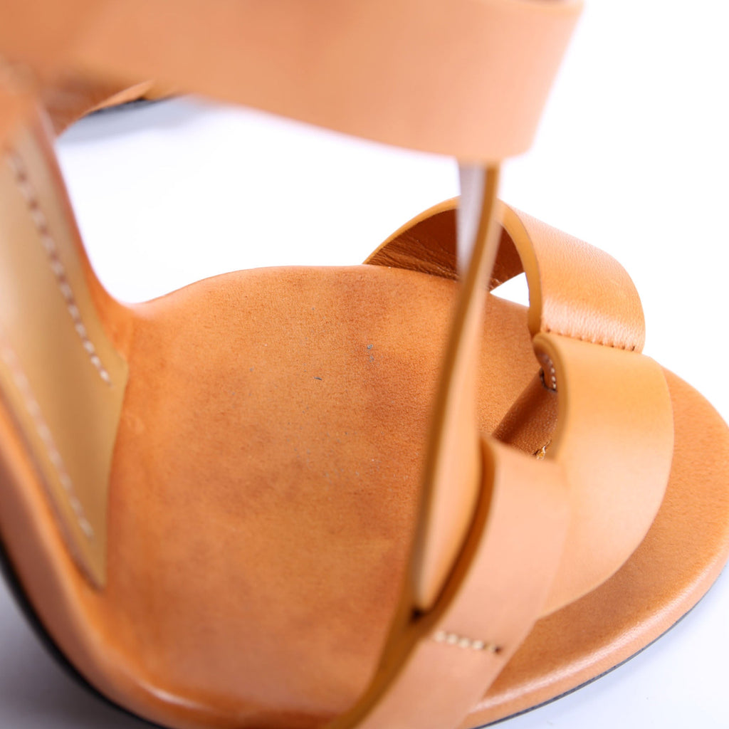 Leather Strappy Block Heels Size 40 Tan
